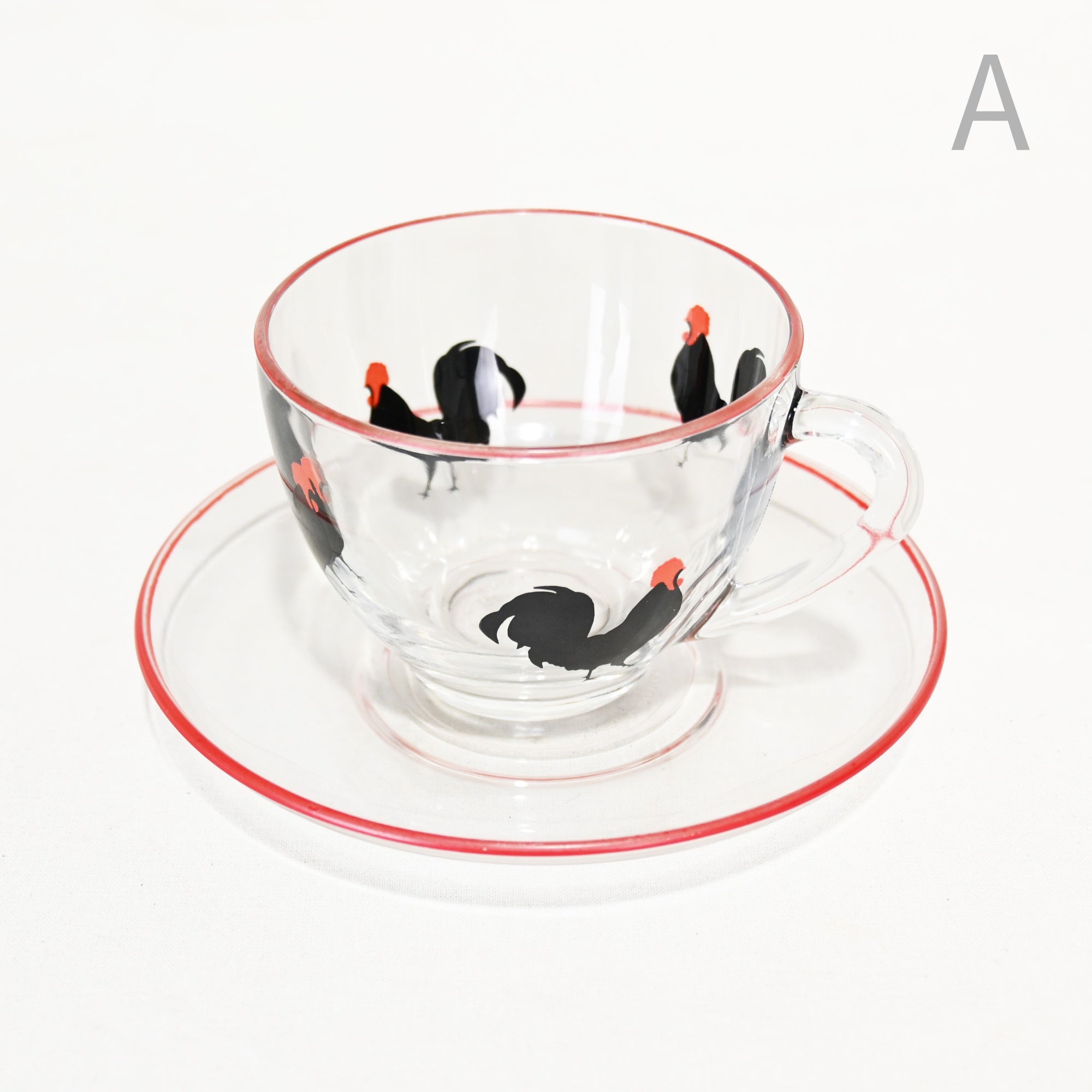 Arcoroc Rooster Pattern Cup & Saucer French Vintage / アルコロック