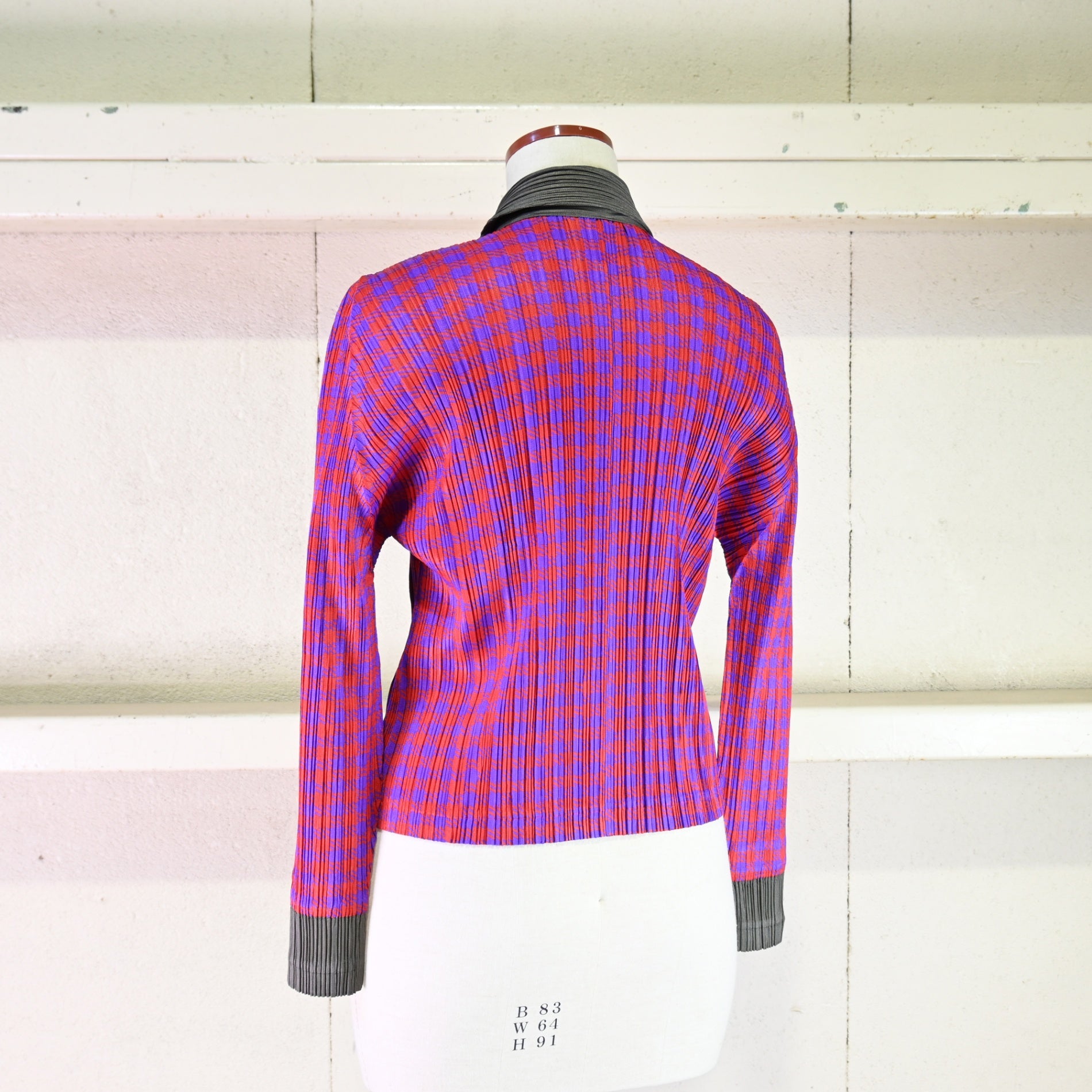 PLEATS PLEASE ISSEY MIYAKE 2014AW / イッセイミヤケ プリーツプリーズ 赤系千鳥格子プリントポリ ジップブルゾン 3