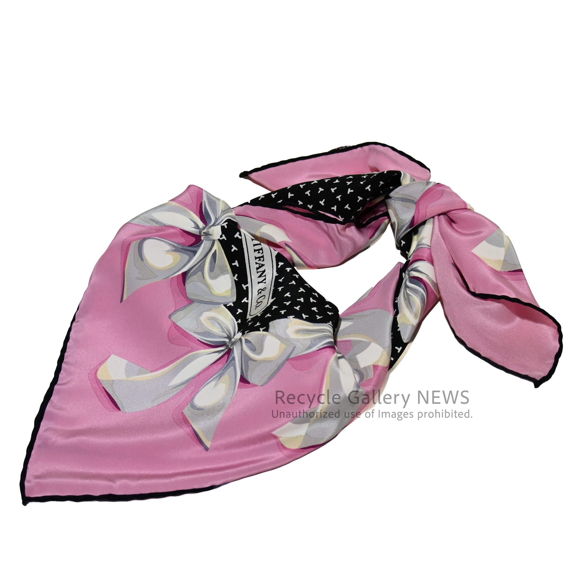 Tiffany Ribbon scarf Pink and black / ティファニー リボン柄 スカーフ ピンク 黒
