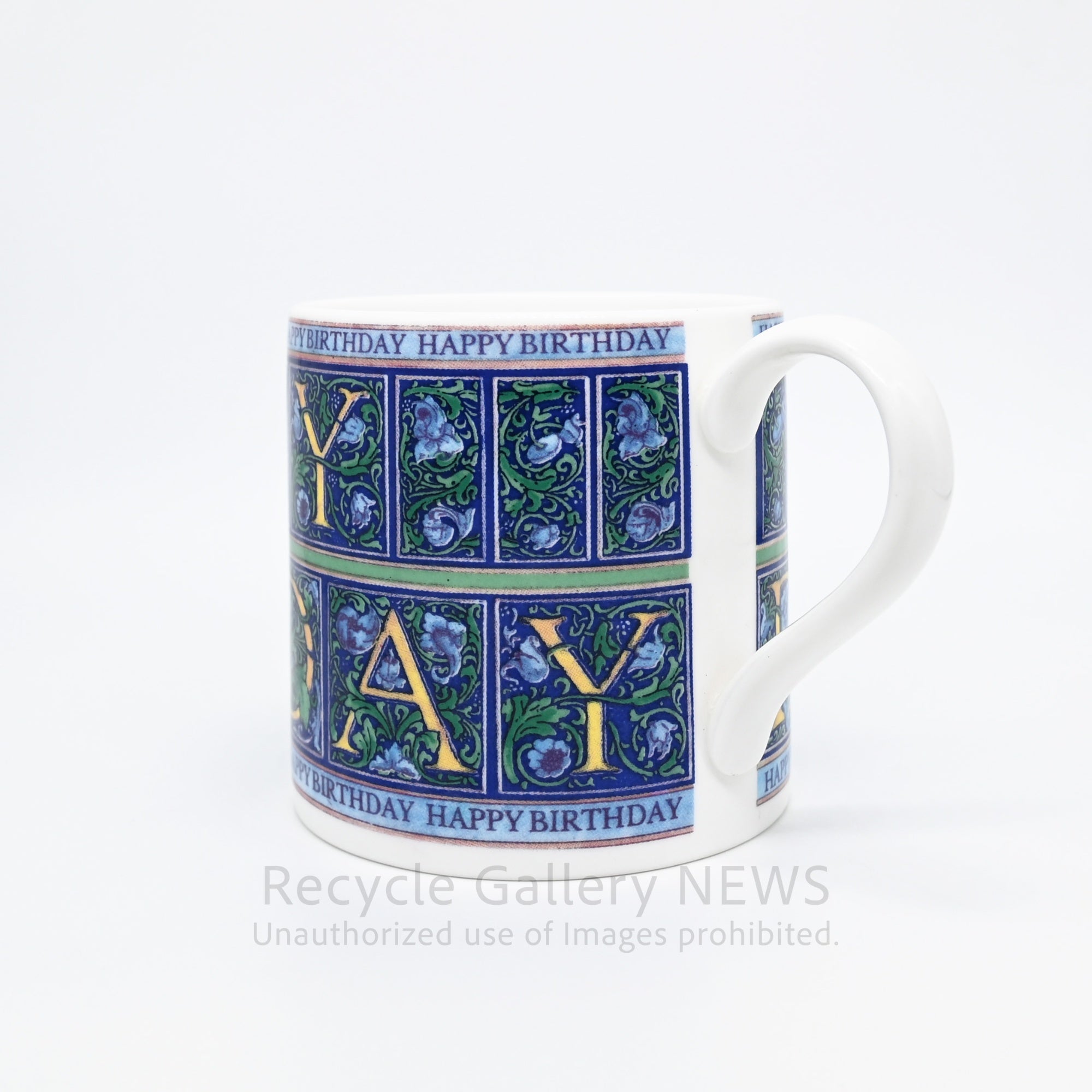WEDGWOOD "HAPPY BIRTHDAY" Mug Cup Blue Botanical Pattern Bone China Giftware / ウェッジウッド ハッピーバースデイ マグカップ ブルー ボタニカル柄 ギフト ボーンチャイナ