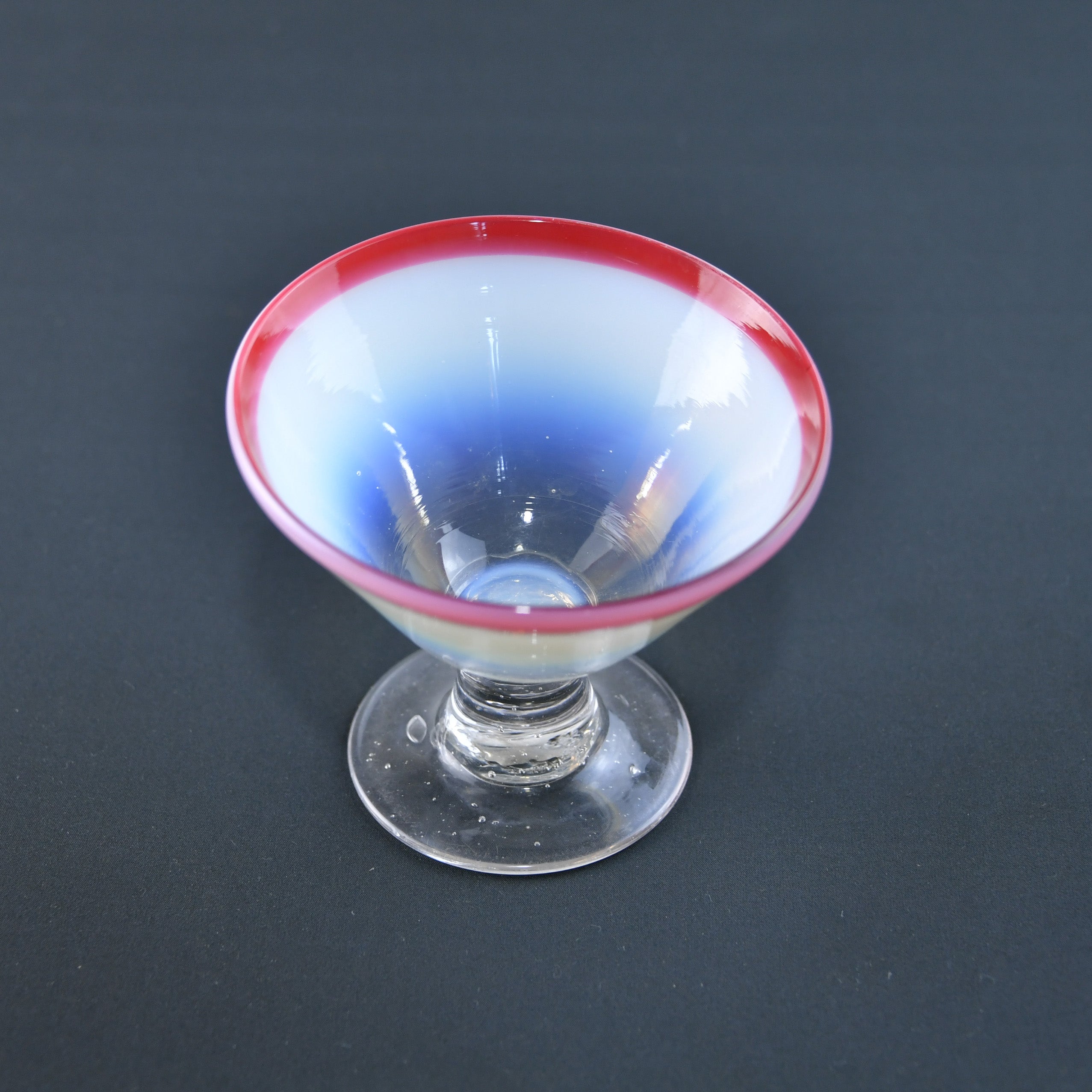 Vintage Japanese glass Sherbet Glass Ice cream cup / 赤縁乳白暈し小鉢氷コップ(吹きガラス)