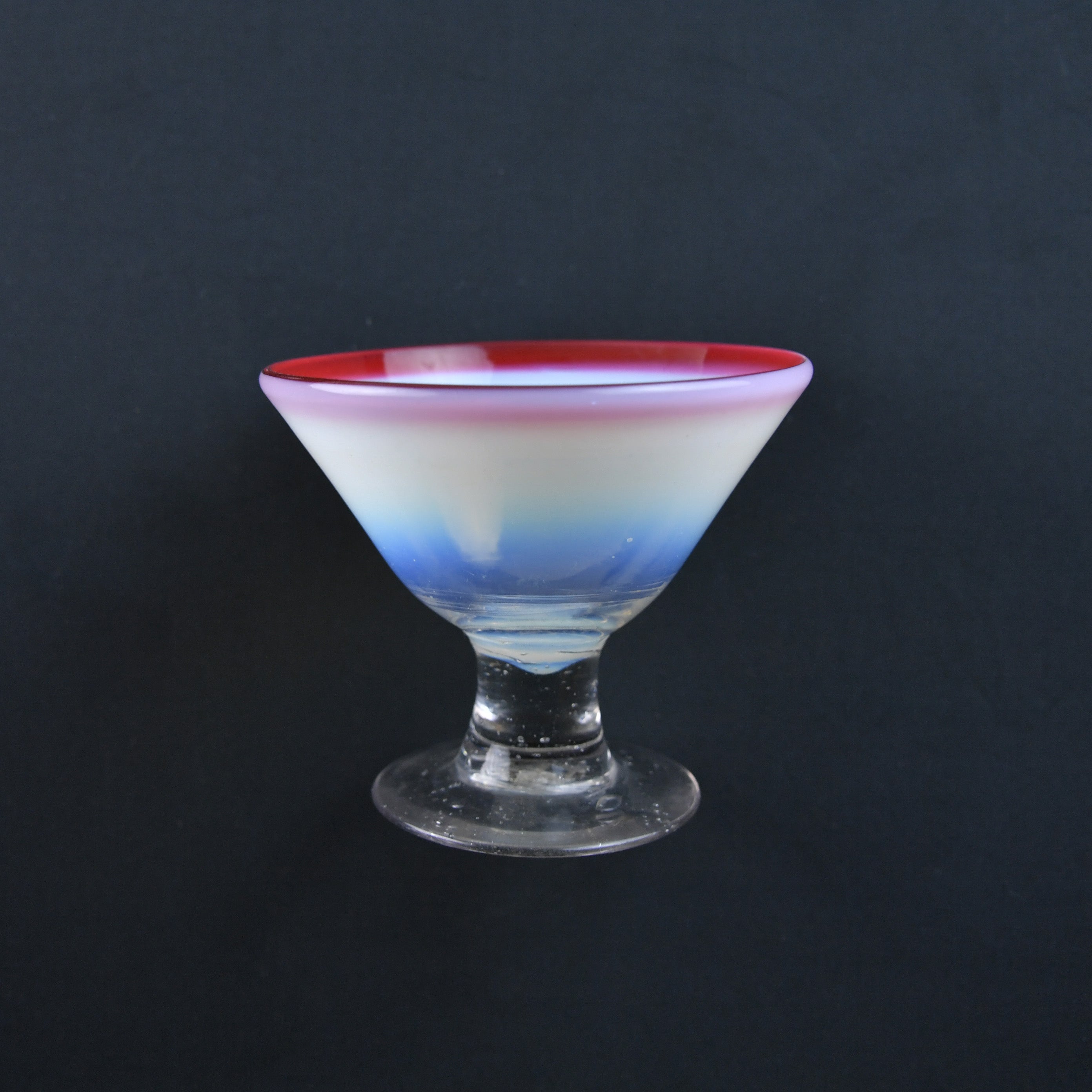 Vintage Japanese glass Sherbet Glass Ice cream cup / 赤縁乳白暈し小鉢氷コップ(吹きガラス)