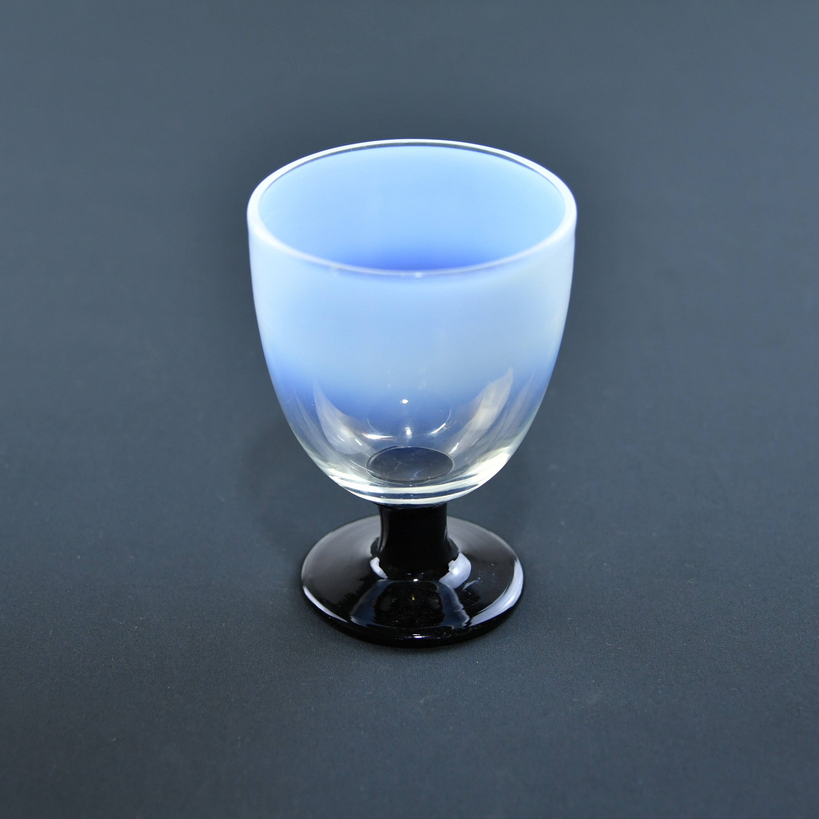 Vintage Japanese glass Sherbet Glass Ice cream cup / 乳白ぼかし 黒脚グラス 氷コップ