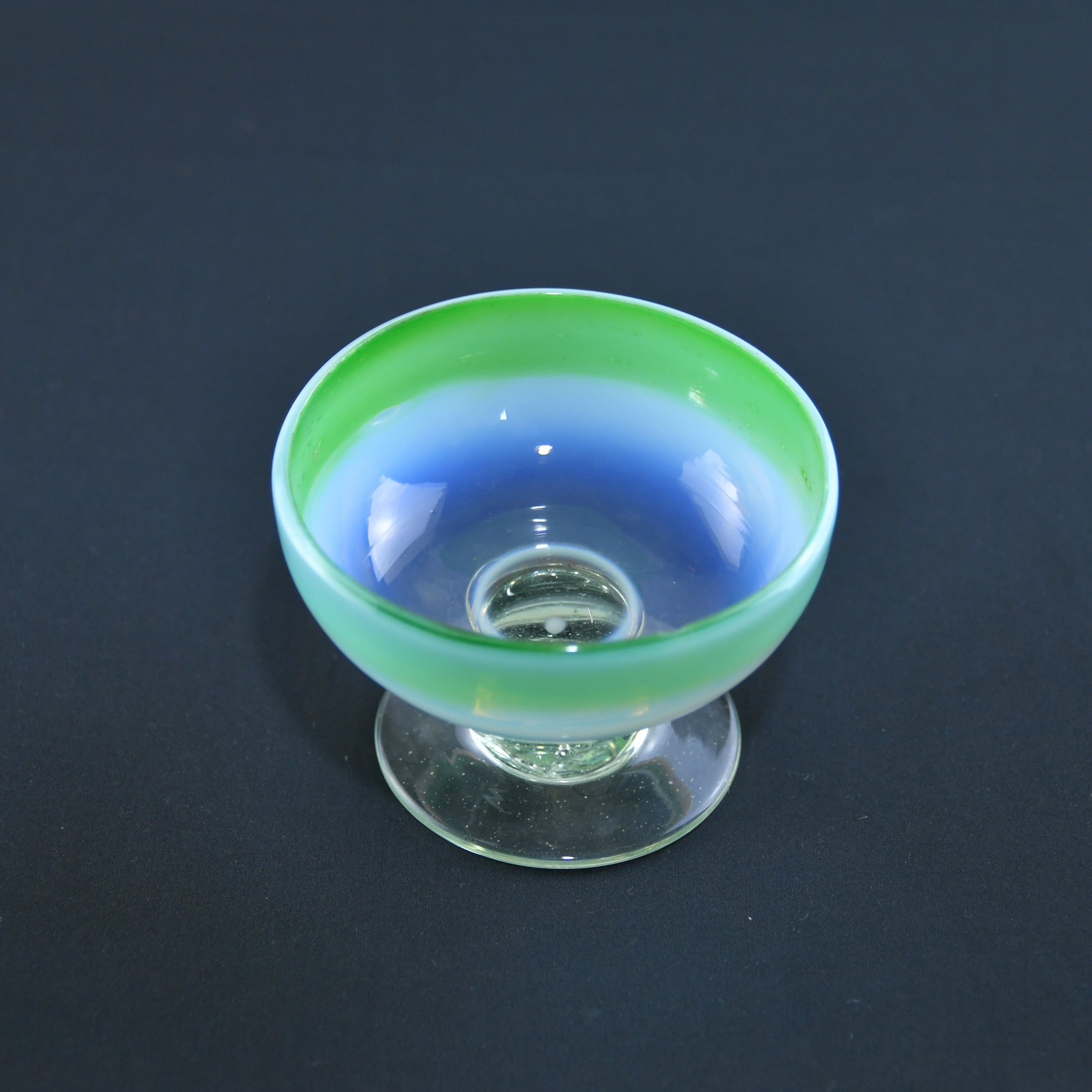 Vintage Japanese glass Sherbet Glass Ice cream cup / 緑縁乳白暈し氷コップ(吹きガラス)