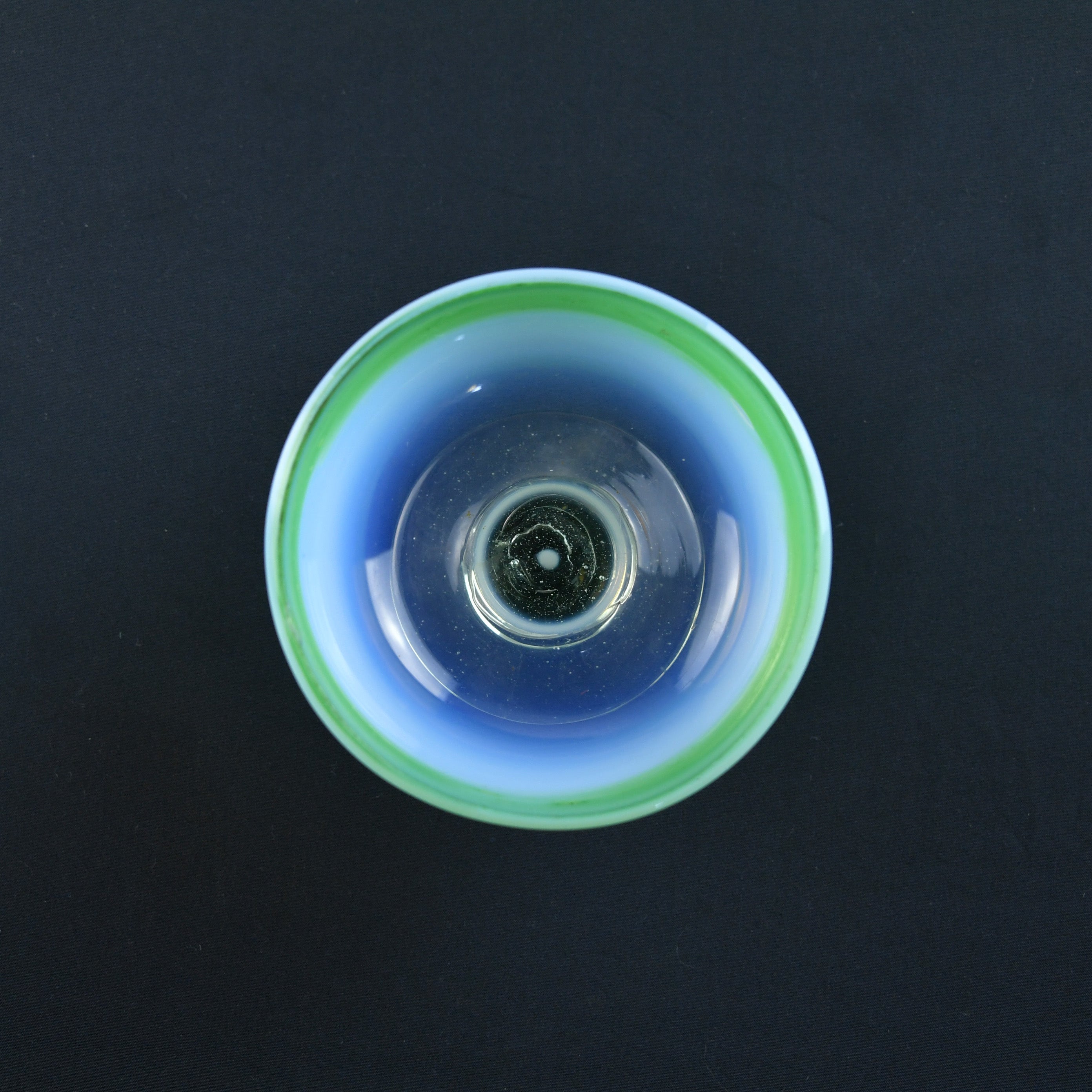 Vintage Japanese glass Sherbet Glass Ice cream cup / 緑縁乳白暈し氷コップ(吹きガラス)