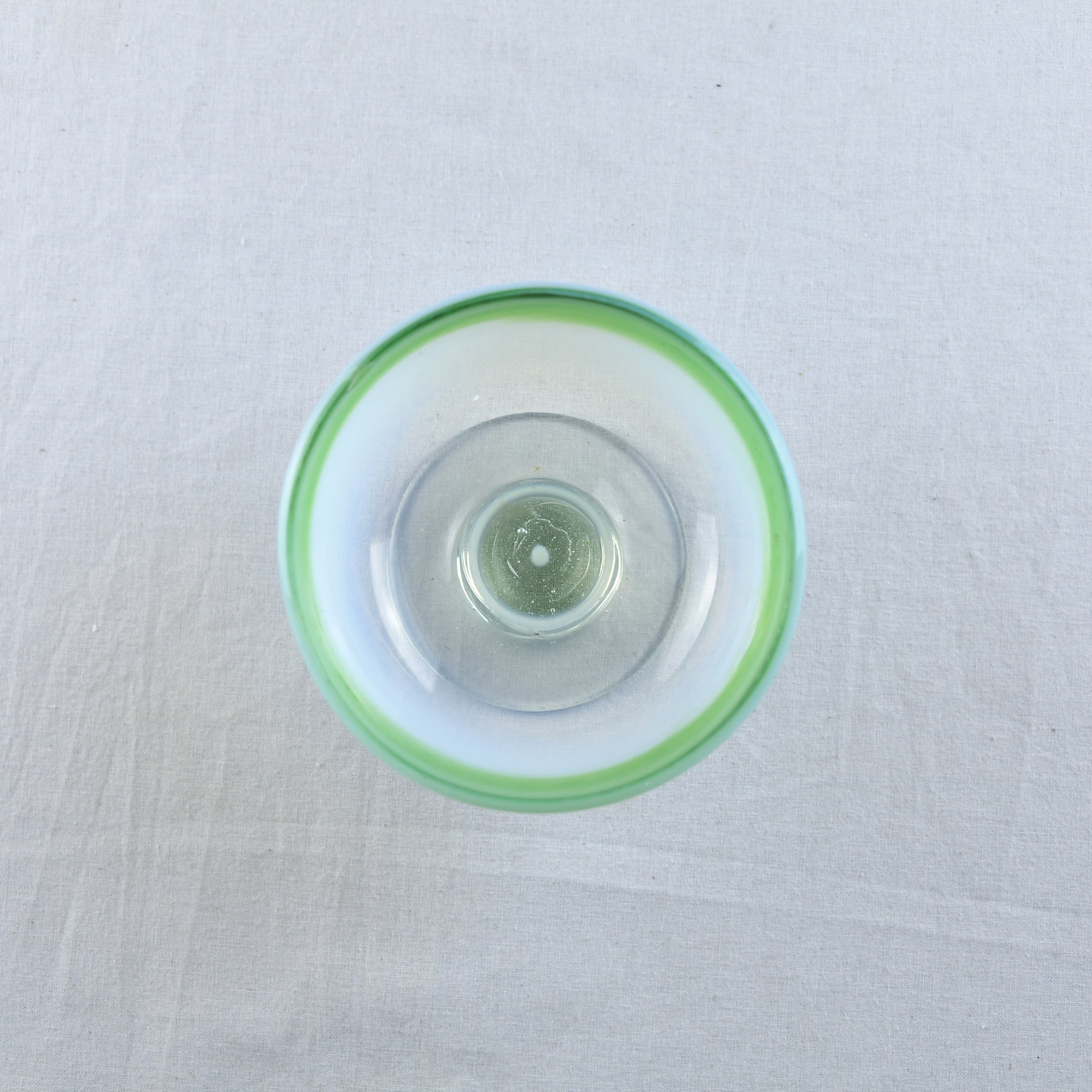 Vintage Japanese glass Sherbet Glass Ice cream cup / 緑縁乳白暈し氷コップ(吹きガラス)
