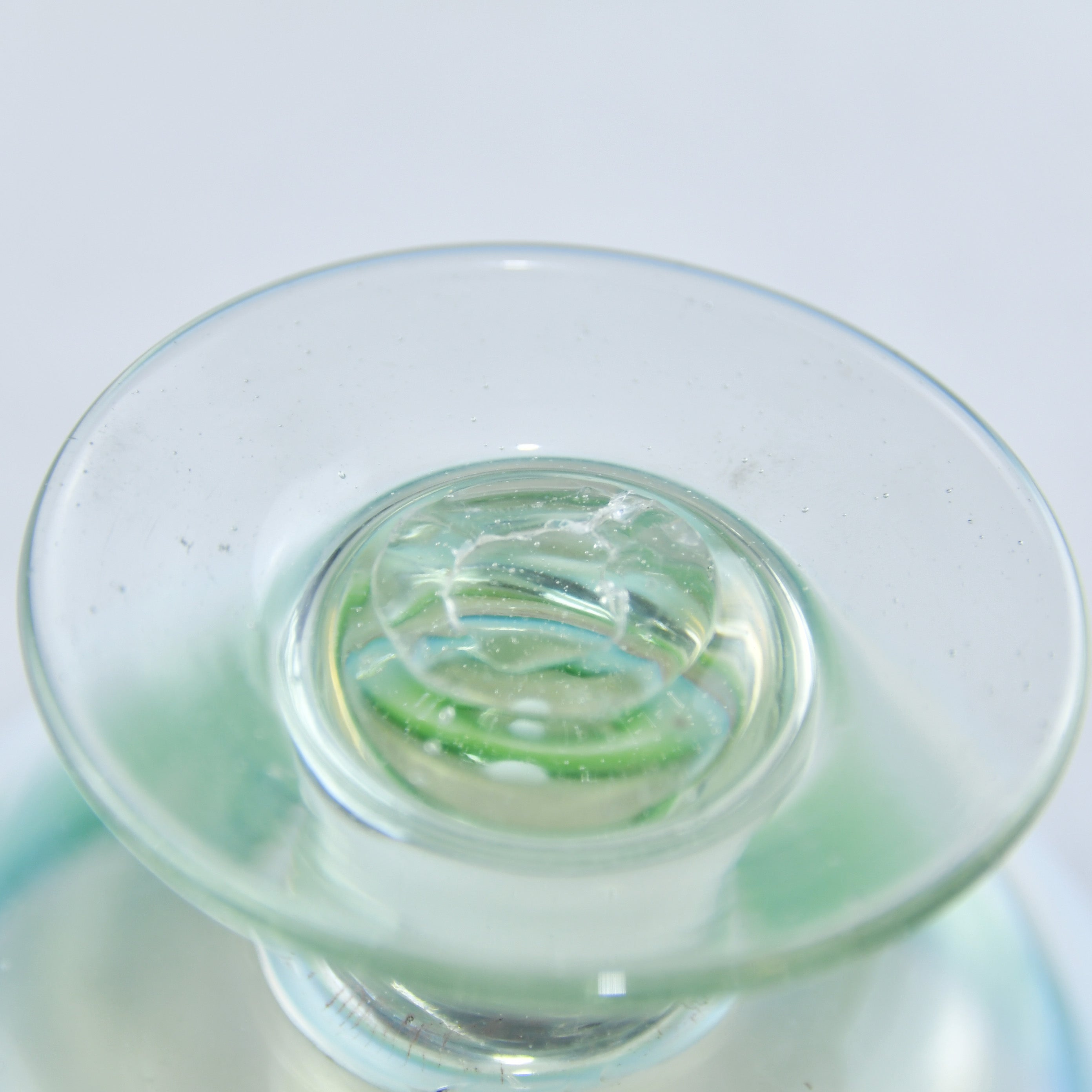 Vintage Japanese glass Sherbet Glass Ice cream cup / 緑縁乳白暈し氷コップ(吹きガラス)