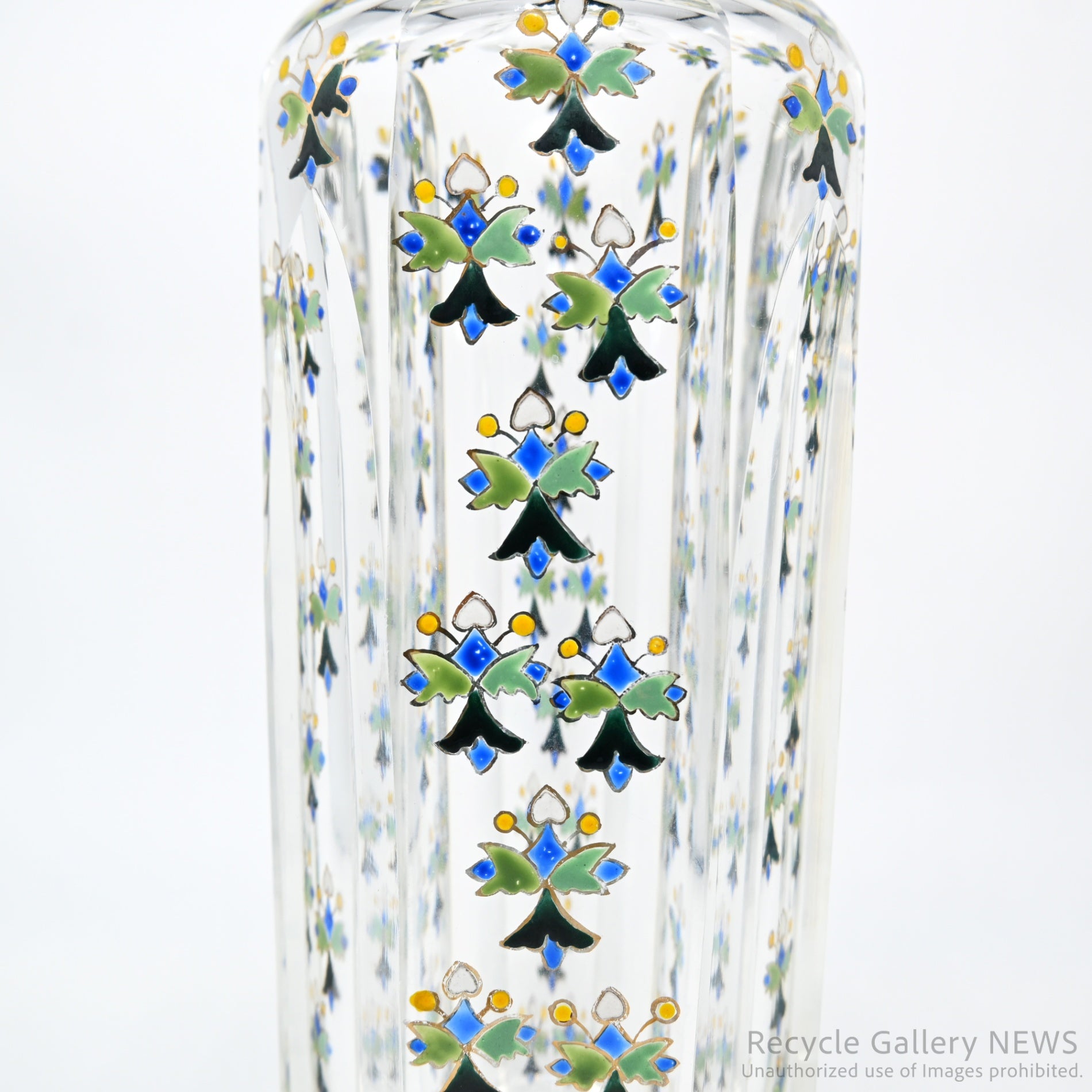 Vintage Yosai Art Glass Floral Vase / 窯彩硝子 花器 フラワーベース 小花柄 クリア レトロ