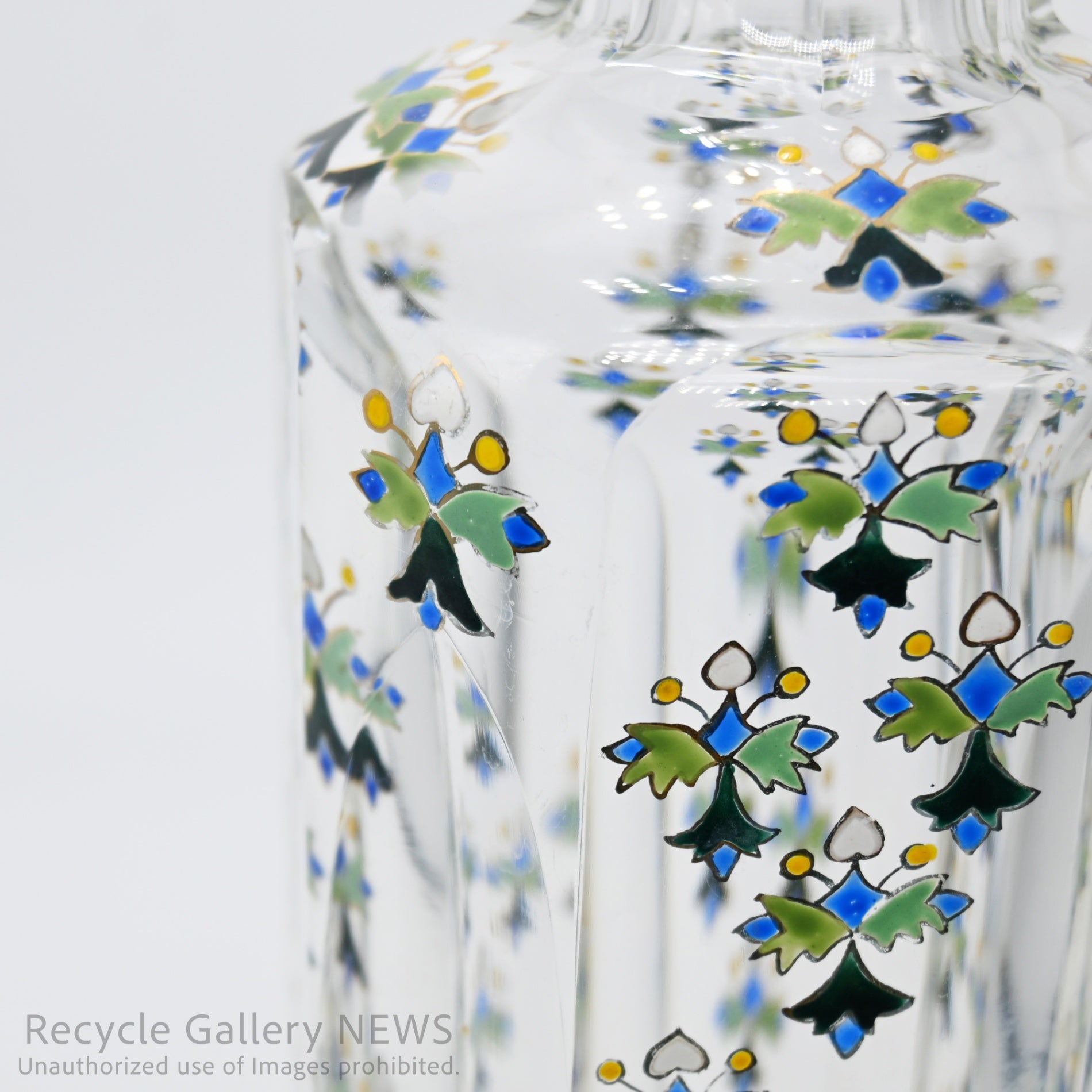 Vintage Yosai Art Glass Floral Vase / 窯彩硝子 花器 フラワーベース 小花柄 クリア レトロ