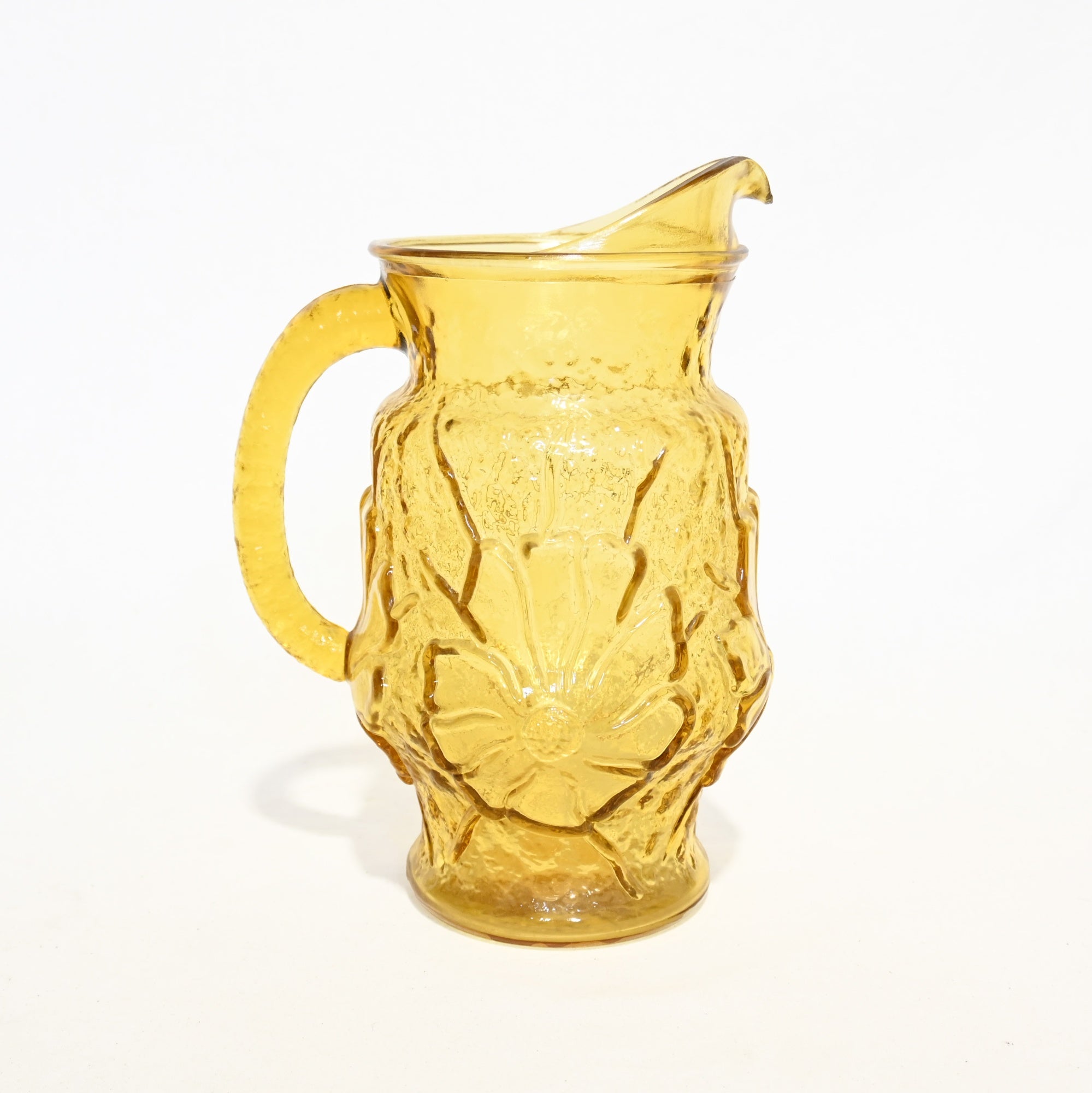 Amber Glass Flower Motif Pitcher Watering Can Vintage / アンバーガラス フラワーモチーフ ピッチャー 水差し じょうろ ヴィンテージ