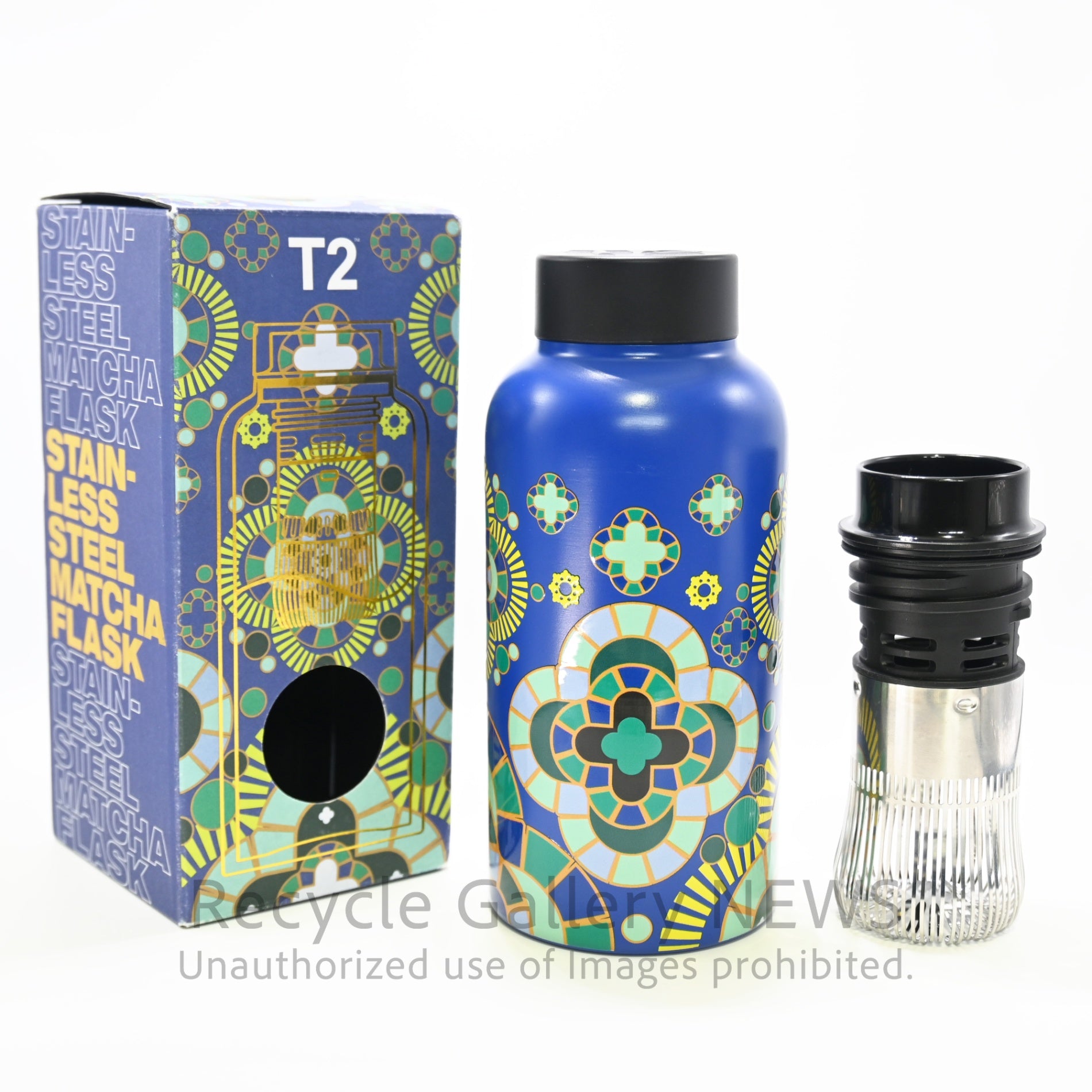 T2 tea Palazzo 300ml Stainless Steel Tumbler with Built-in Tea Strainer Australia / T2 パラッツォ 地中海風タイルデザイン 300ml 茶漉し内蔵 タンブラー ステンレス オーストラリア