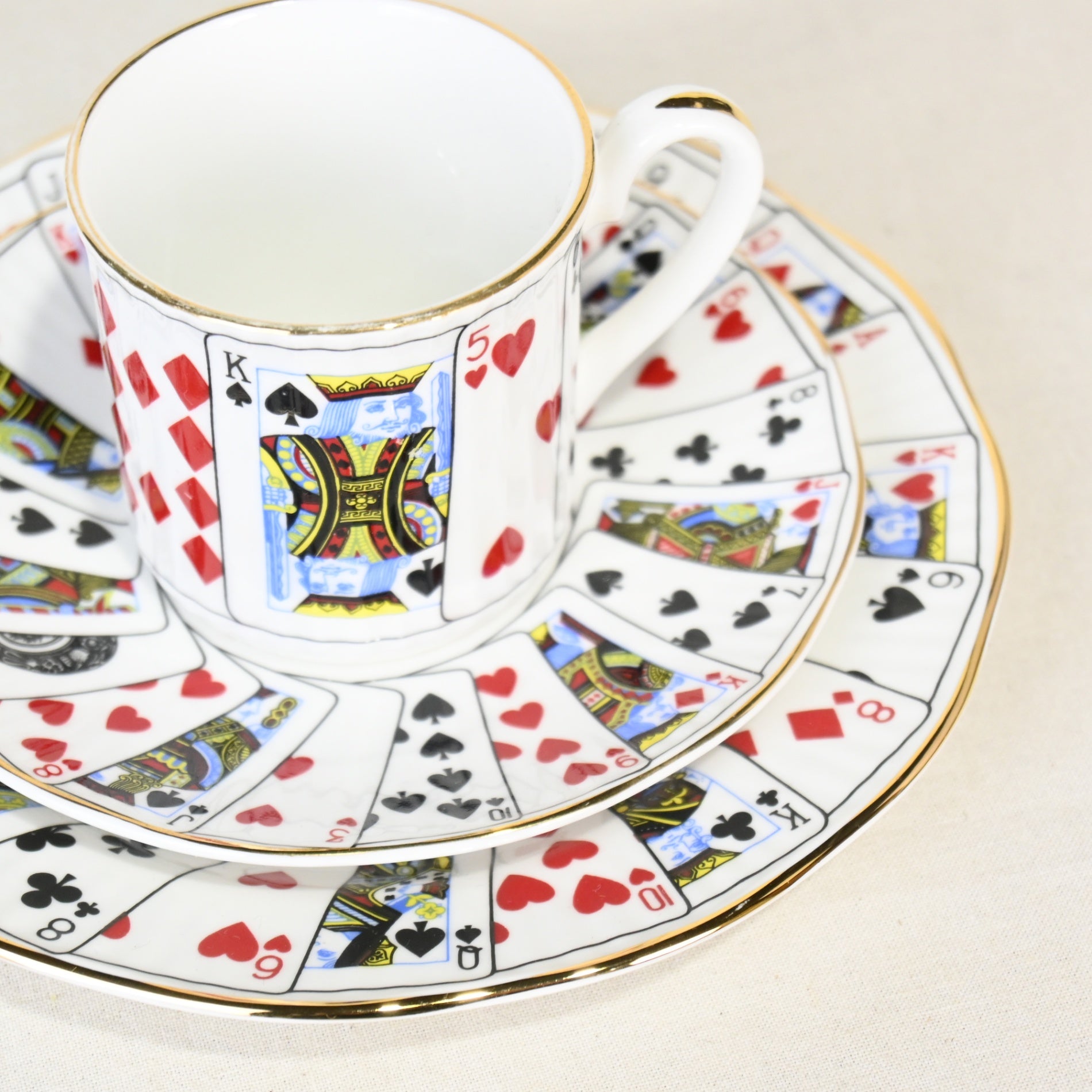 Elizabethann Cut for Coffee Demitasse trio set Playing cards Design UK Vintage / エリザベスアン トランプ柄 デミタスカップ トリオセット 英国ヴィンテージ