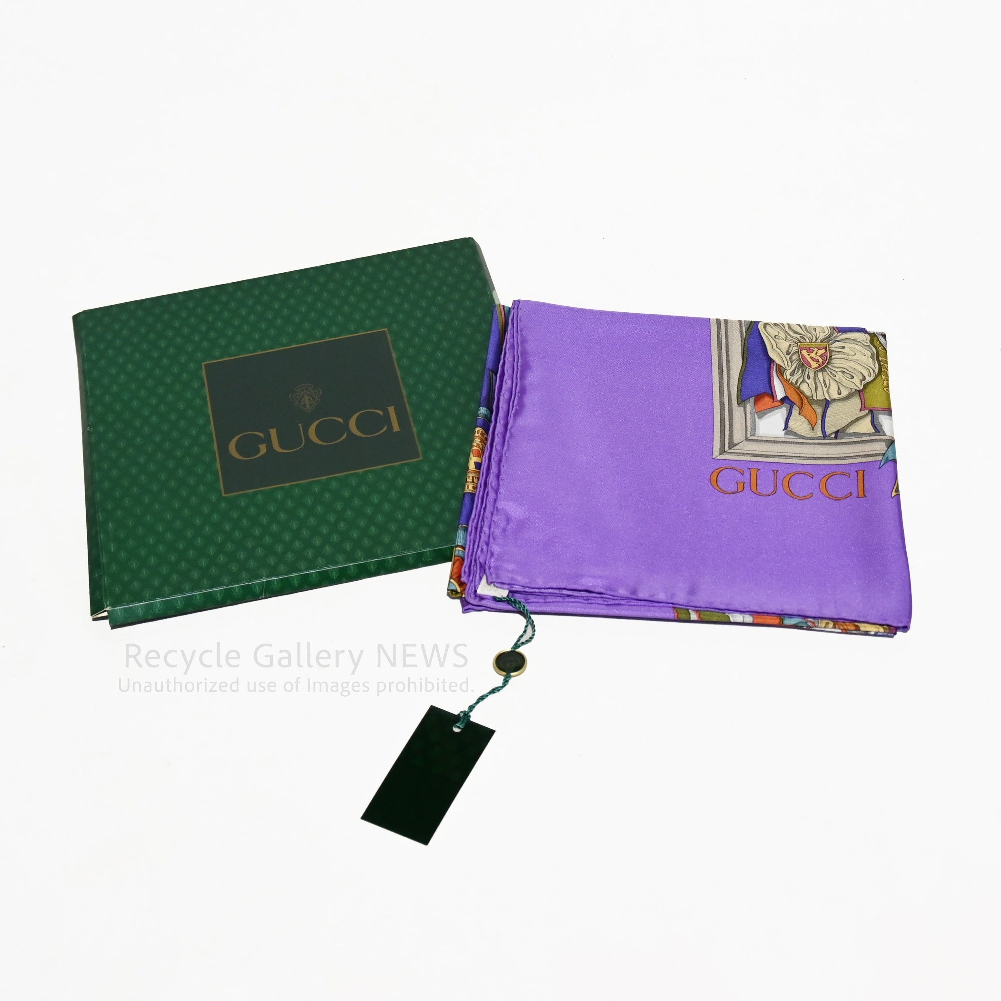 GUCCI Large Scarf Rosette Pattern Unused Silk Medal Ribbon Purple