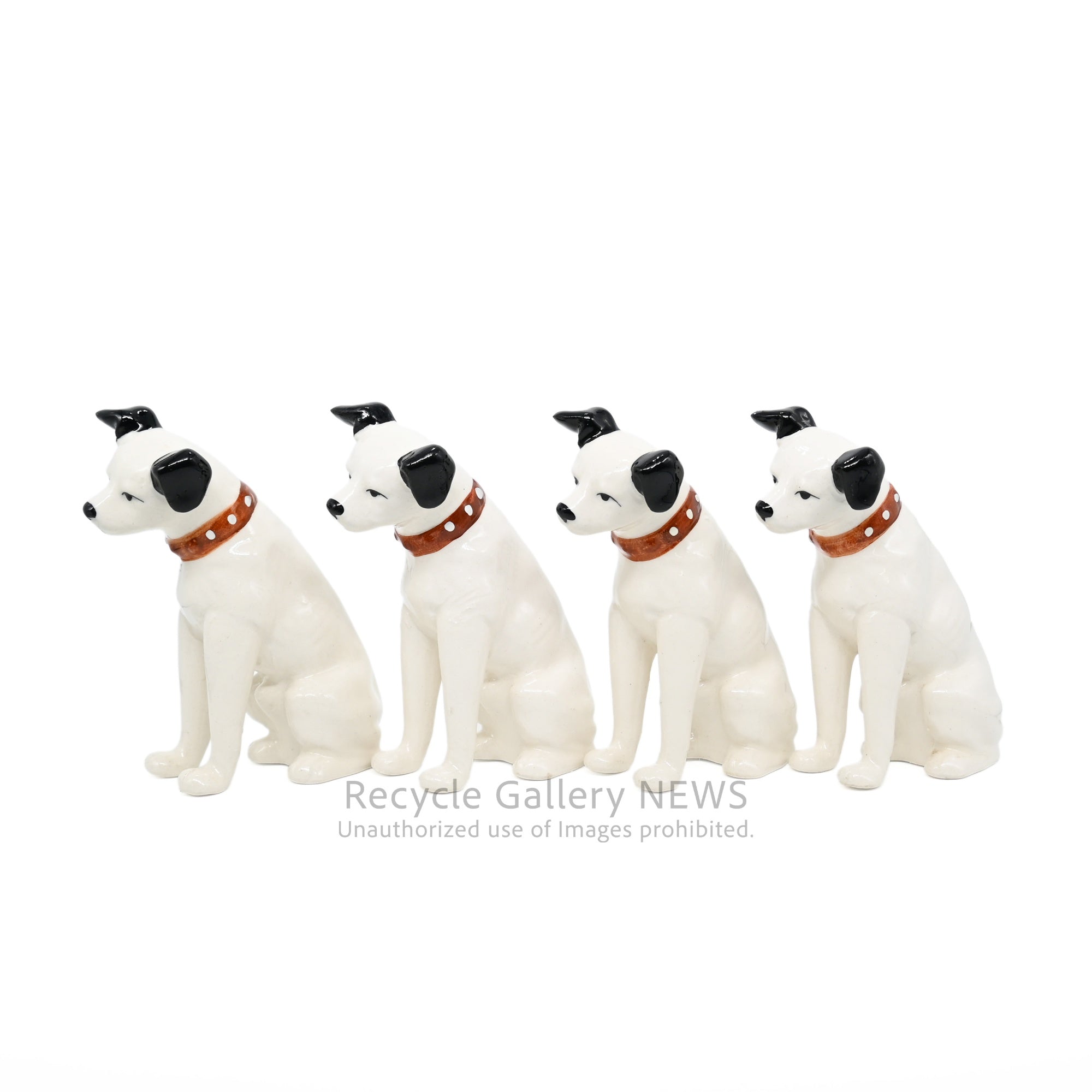 His Master's Voice "Nipper" Hand-Painted Ceramic Dog Figurine Miniature Victor White / 『主人の声』ビクター犬 ニッパー ハンドペイント 陶器フィギュリン ミニチュア オブジェ 犬の置物 オーディオ レトロ 白