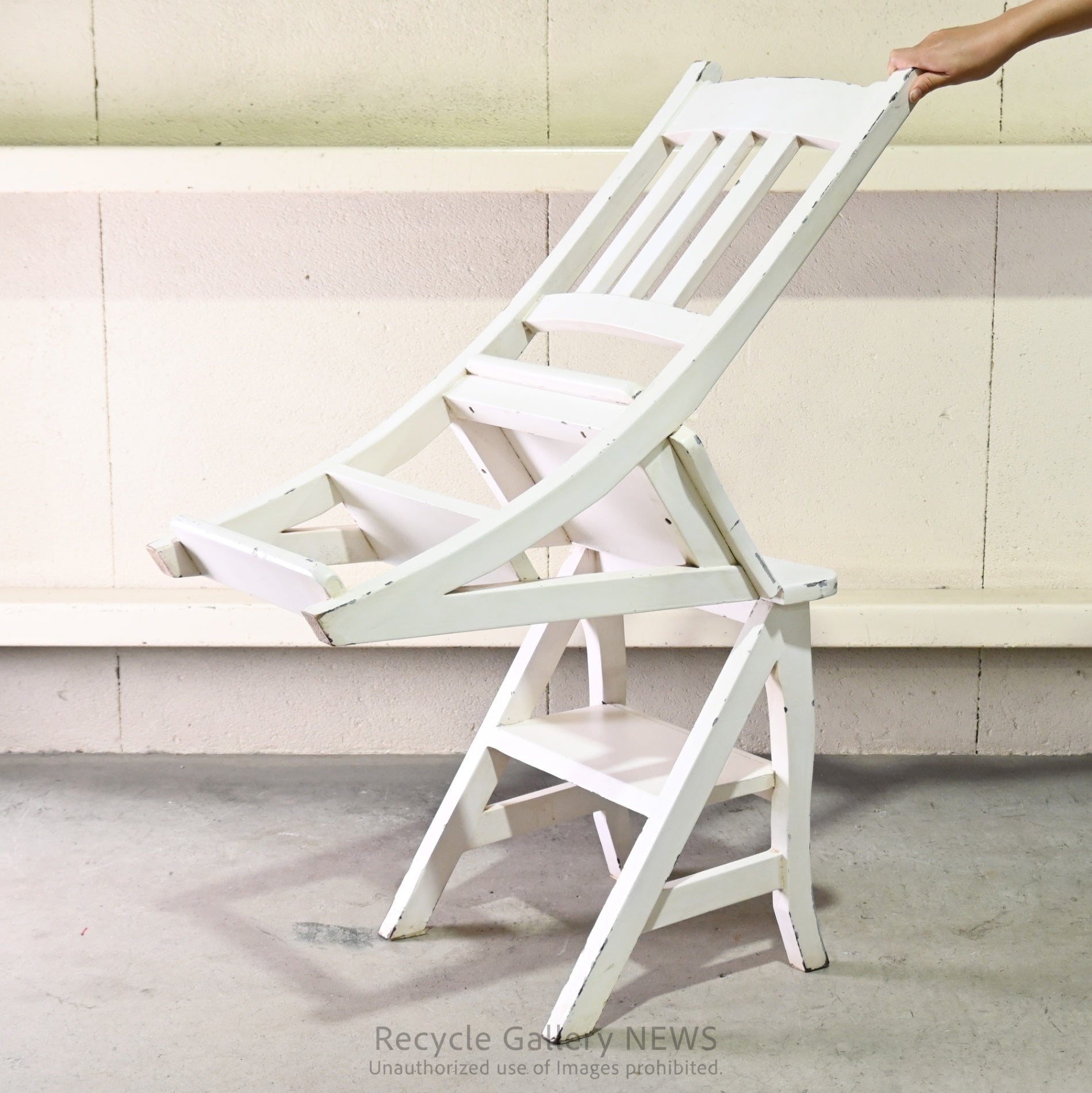Vintage Foldable Library Step Chair White / ヴィンテージ 折りたたみ ライブラリー ステップ チェア 白