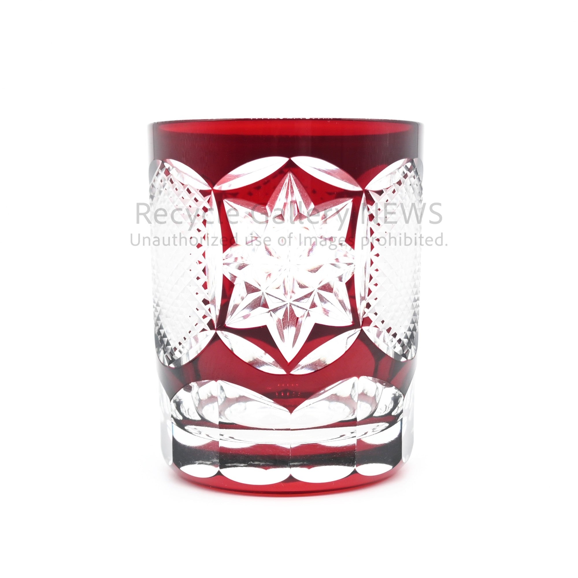 GAKUMO Edo Kiriko Yabe Glass Studio Cut Glass Rocks Glass Red Sake Ware Modern Japanese Craft / 江戸切子 岳茂 ロックグラス 矢部硝子工芸 被せ切子 赤 和モダン