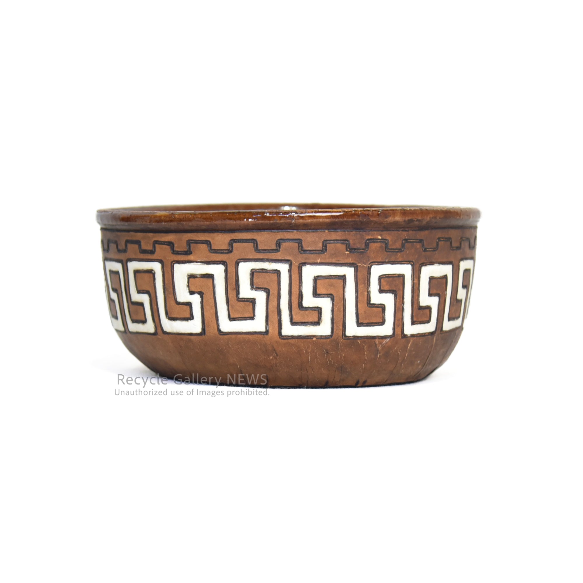 Leather cover Ceramic bowl Brazil Fork art Midcentury / 陶器 レザーカバー ボウル ブラジル製 フォークアート ミッドセンチュリー