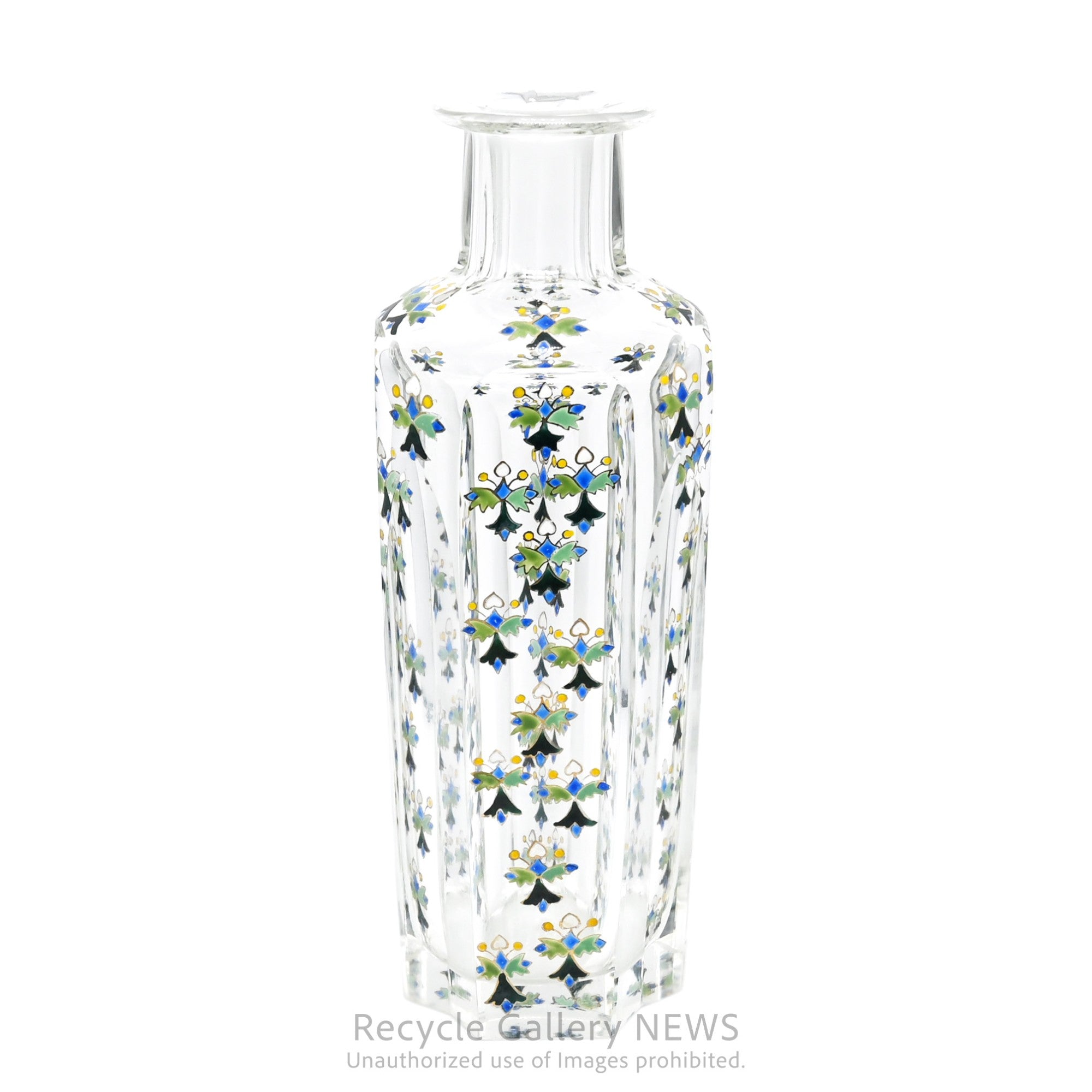 Vintage Yosai Art Glass Floral Vase / 窯彩硝子 花器 フラワーベース 小花柄 クリア レトロ