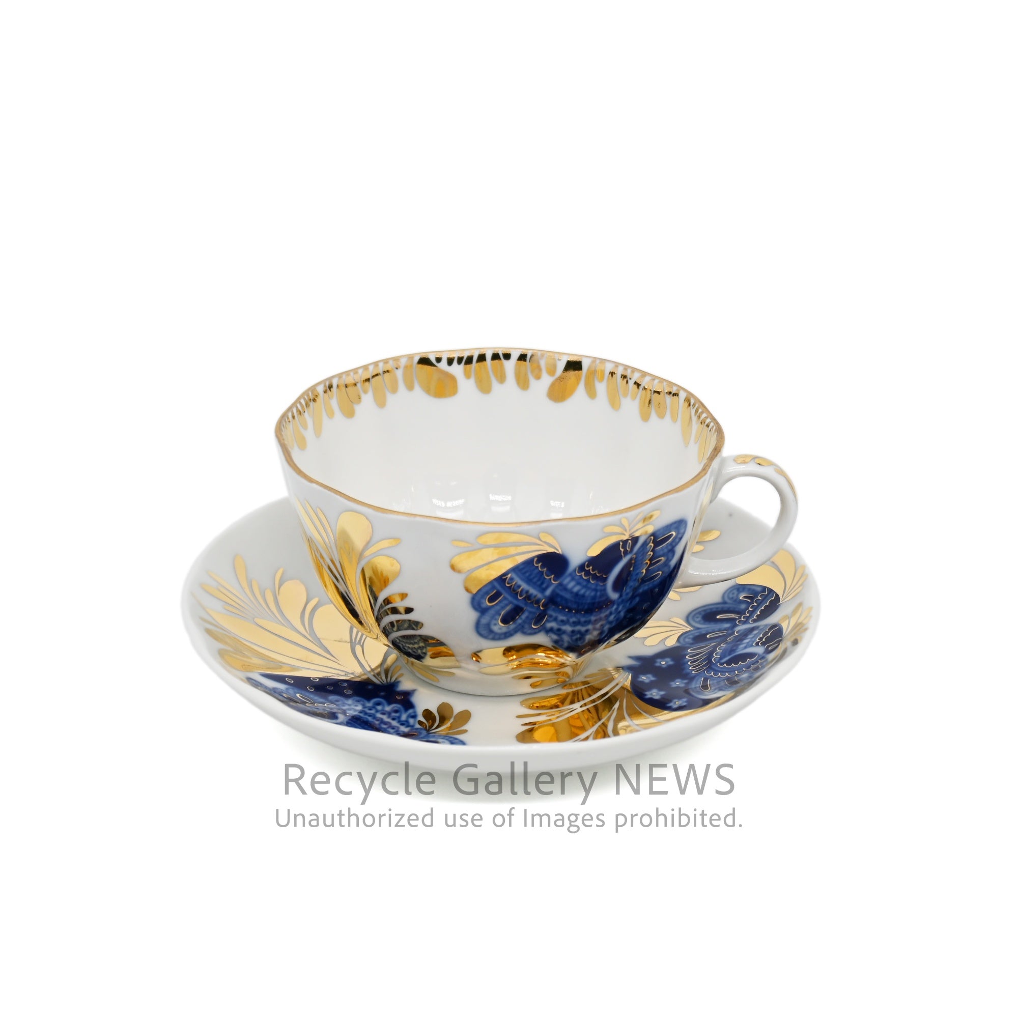 Lomonosov Golden Garden C&S Russian Porcelain White Blue Gold / ロモノーソフ 黄金の庭 カップ＆ソーサー ロシア食器 白 青 金