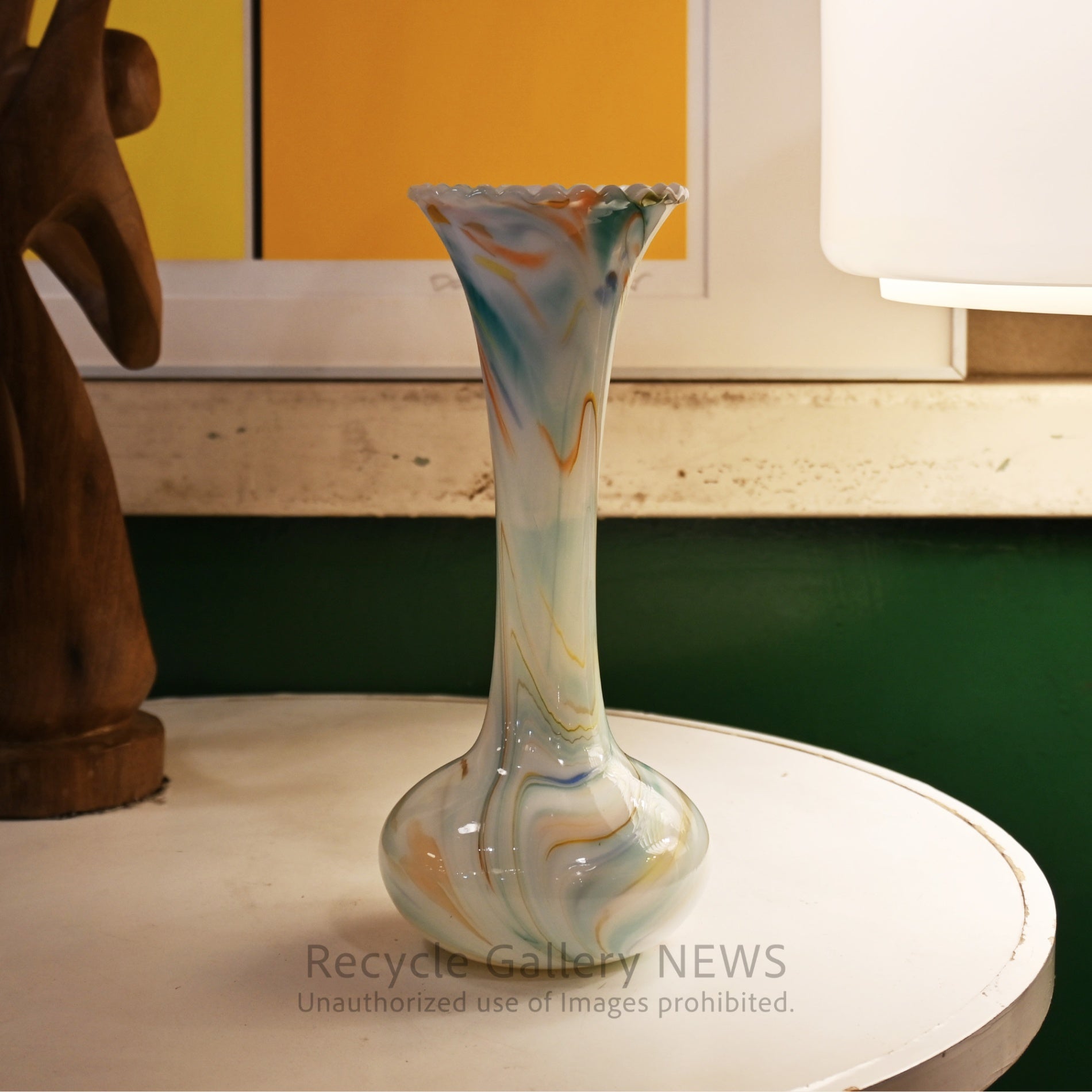 Milky Marble Glass Vase Retro Modern Art Glass / ミルキー マーブル ガラス フラワーベース 花瓶 乳白色 レトロモダン アートガラス