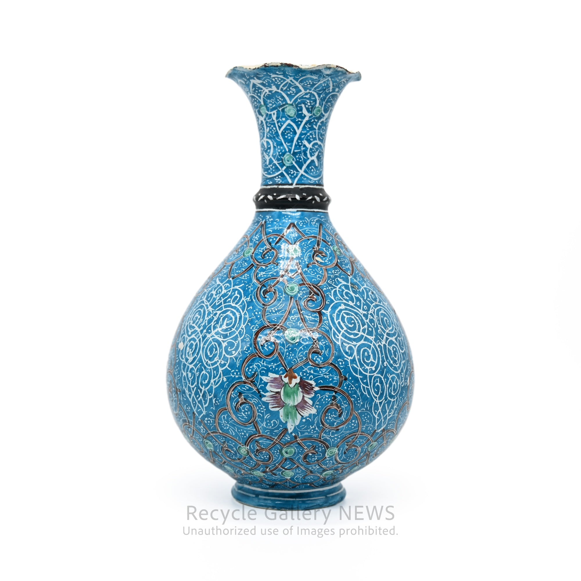 Vintage Oriental Floral Cloisonné Style Bud Vase Blue / 七宝風 唐草文様 花瓶 一輪挿し ターコイズブルー 青 オリエンタル アジアン