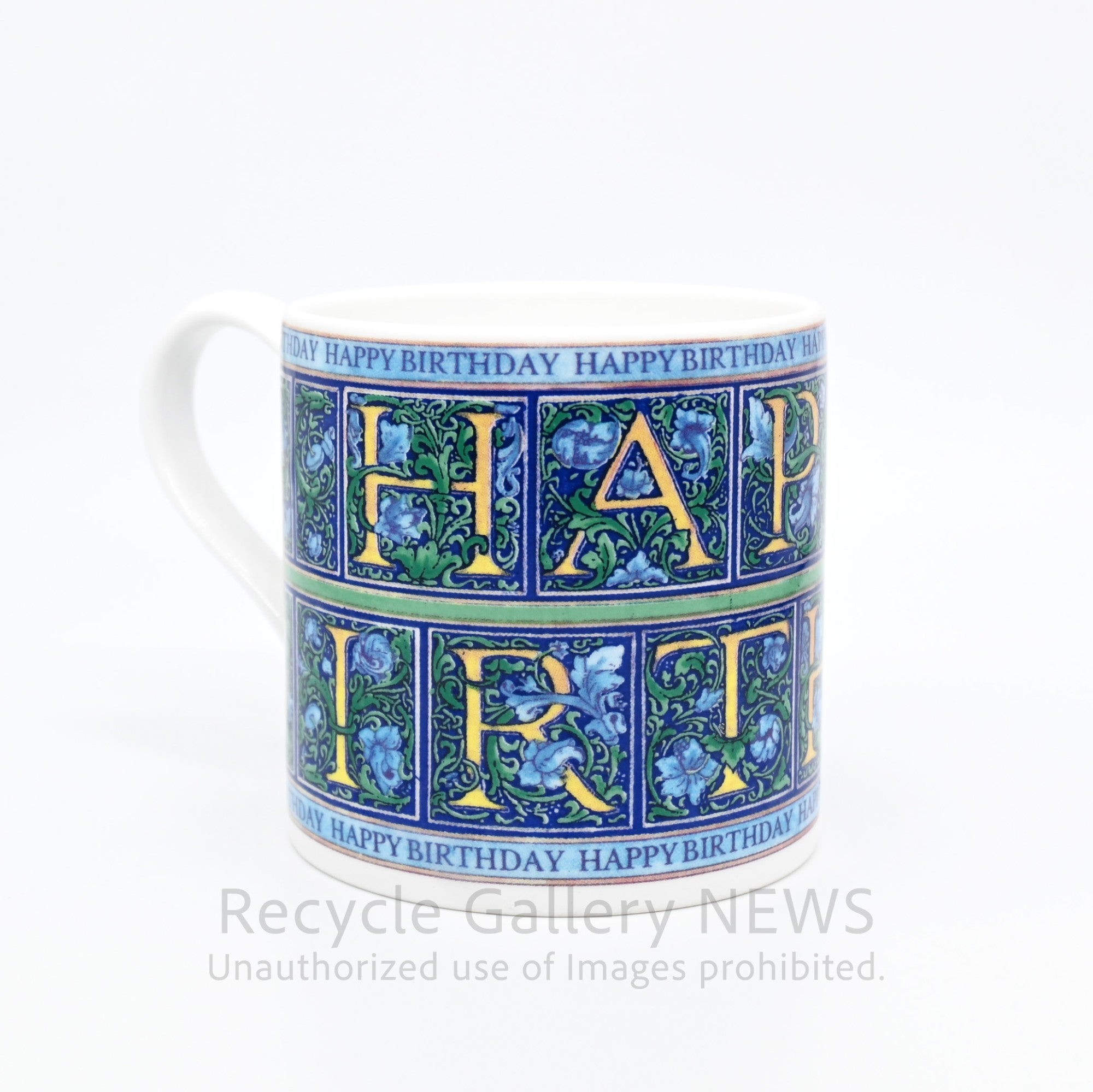 WEDGWOOD "HAPPY BIRTHDAY" Mug Cup Blue Botanical Pattern Bone China Giftware / ウェッジウッド ハッピーバースデイ マグカップ ブルー ボタニカル柄 ギフト ボーンチャイナ