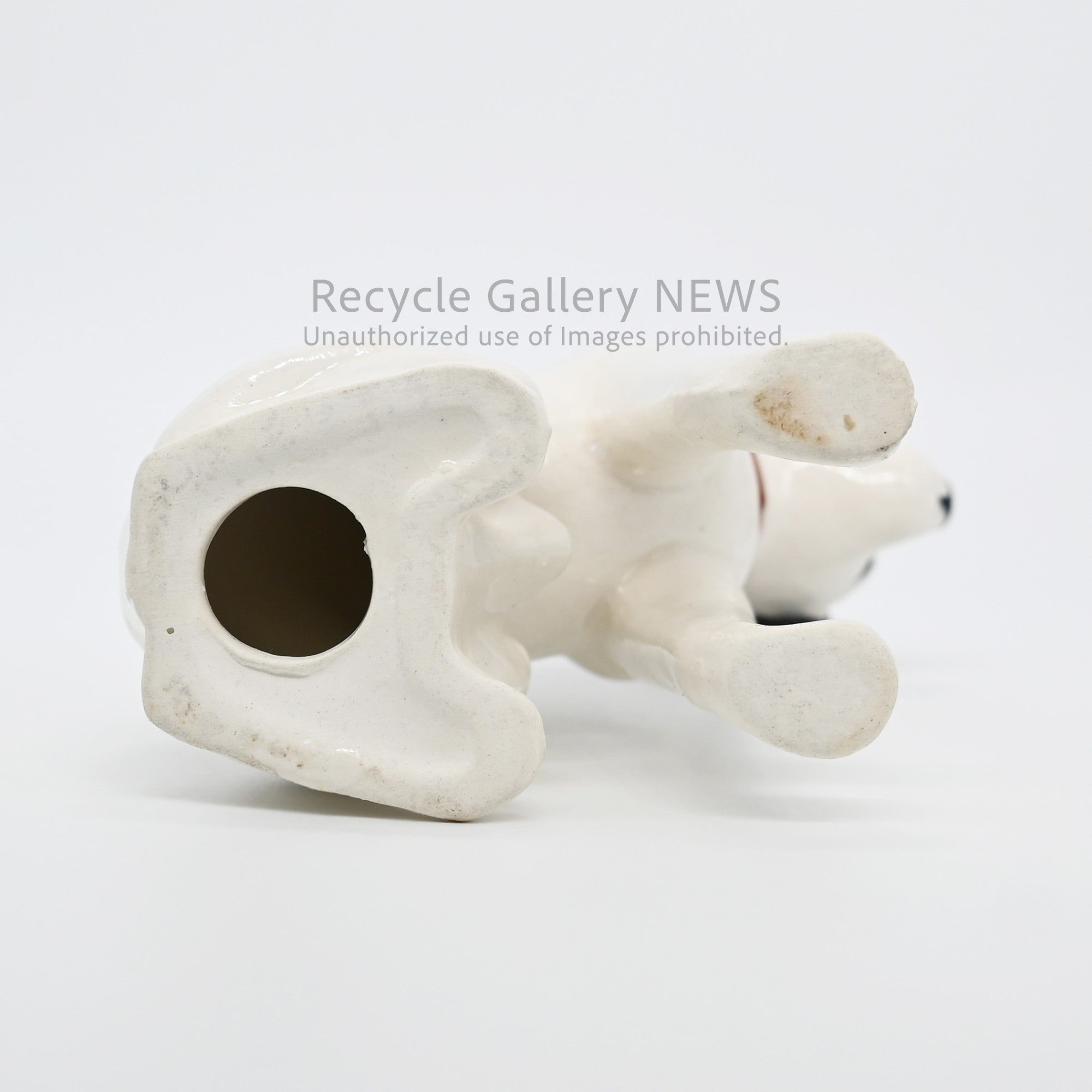 His Master's Voice "Nipper" Hand-Painted Ceramic Dog Figurine Miniature Victor White / 『主人の声』ビクター犬 ニッパー ハンドペイント 陶器フィギュリン ミニチュア オブジェ 犬の置物 オーディオ レトロ 白