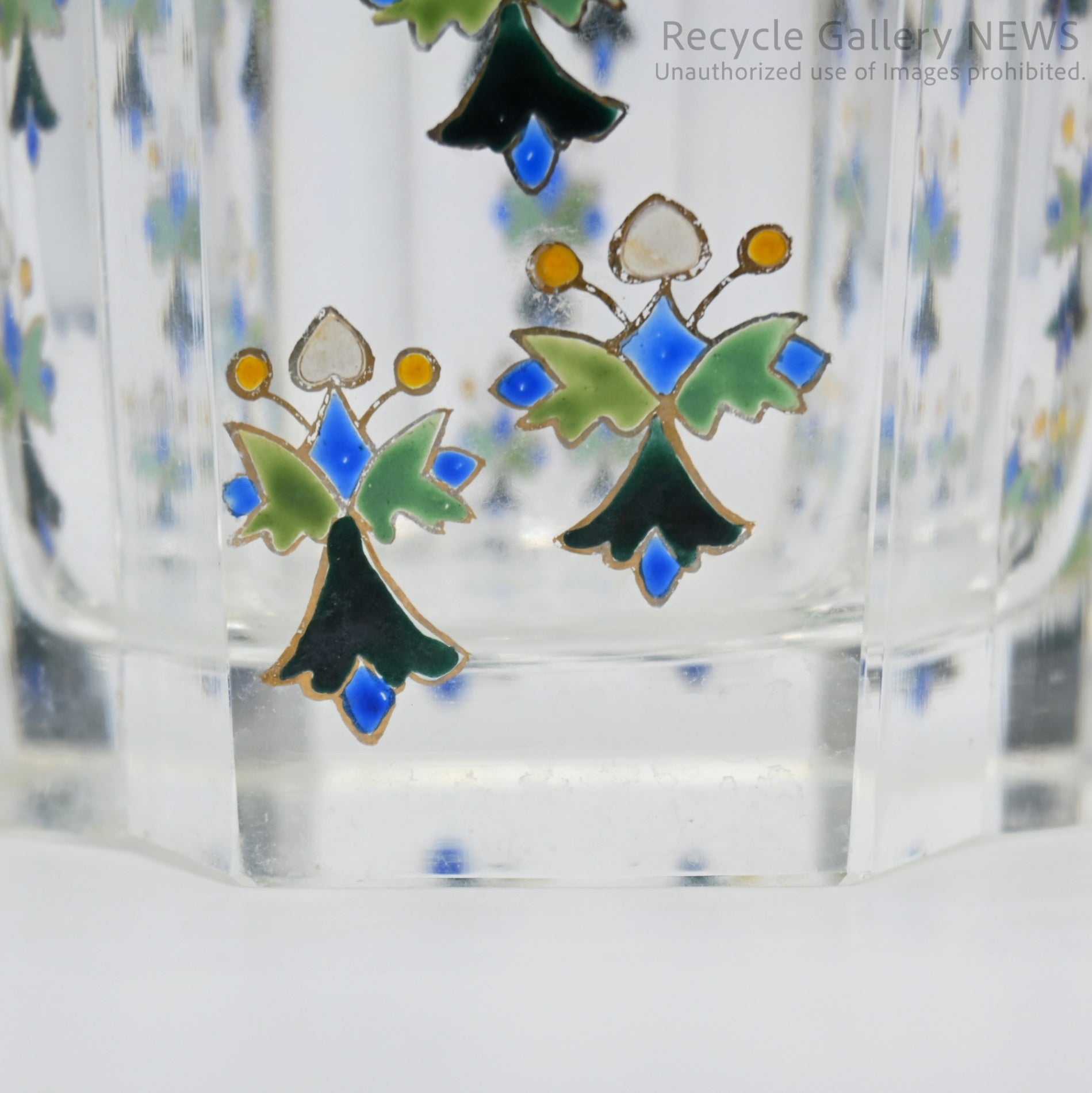 Vintage Yosai Art Glass Floral Vase / 窯彩硝子 花器 フラワーベース 小花柄 クリア レトロ