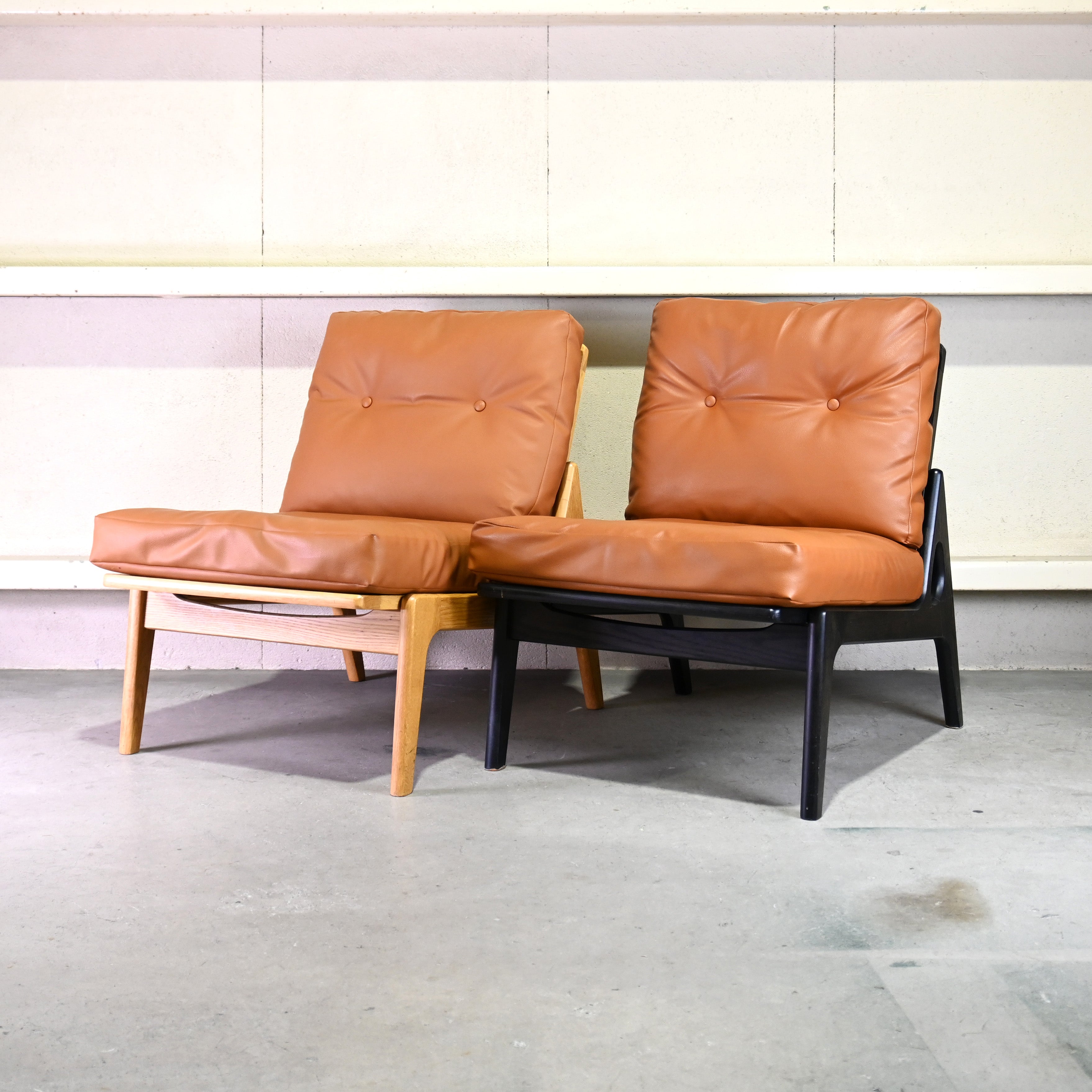 MARUNI60 Frame chair 1seater Oakwood Vinyl leather Armless Japanese modern Long life design / マルニ60 フレームチェア 1シーター オーク材 ビニールレザー アームレス ジャパニーズモダン ロングライフデザイン