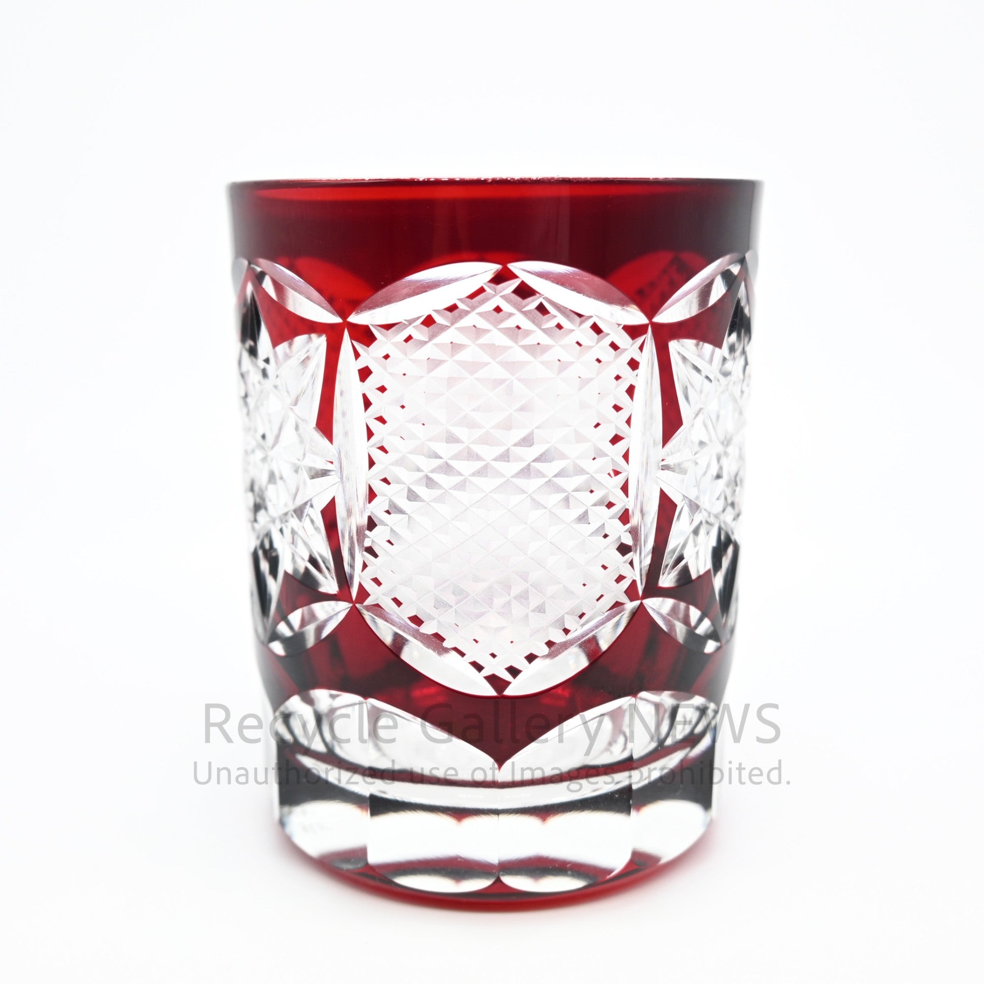 GAKUMO Edo Kiriko Yabe Glass Studio Cut Glass Rocks Glass Red Sake Ware Modern Japanese Craft / 江戸切子 岳茂 ロックグラス 矢部硝子工芸 被せ切子 赤 和モダン