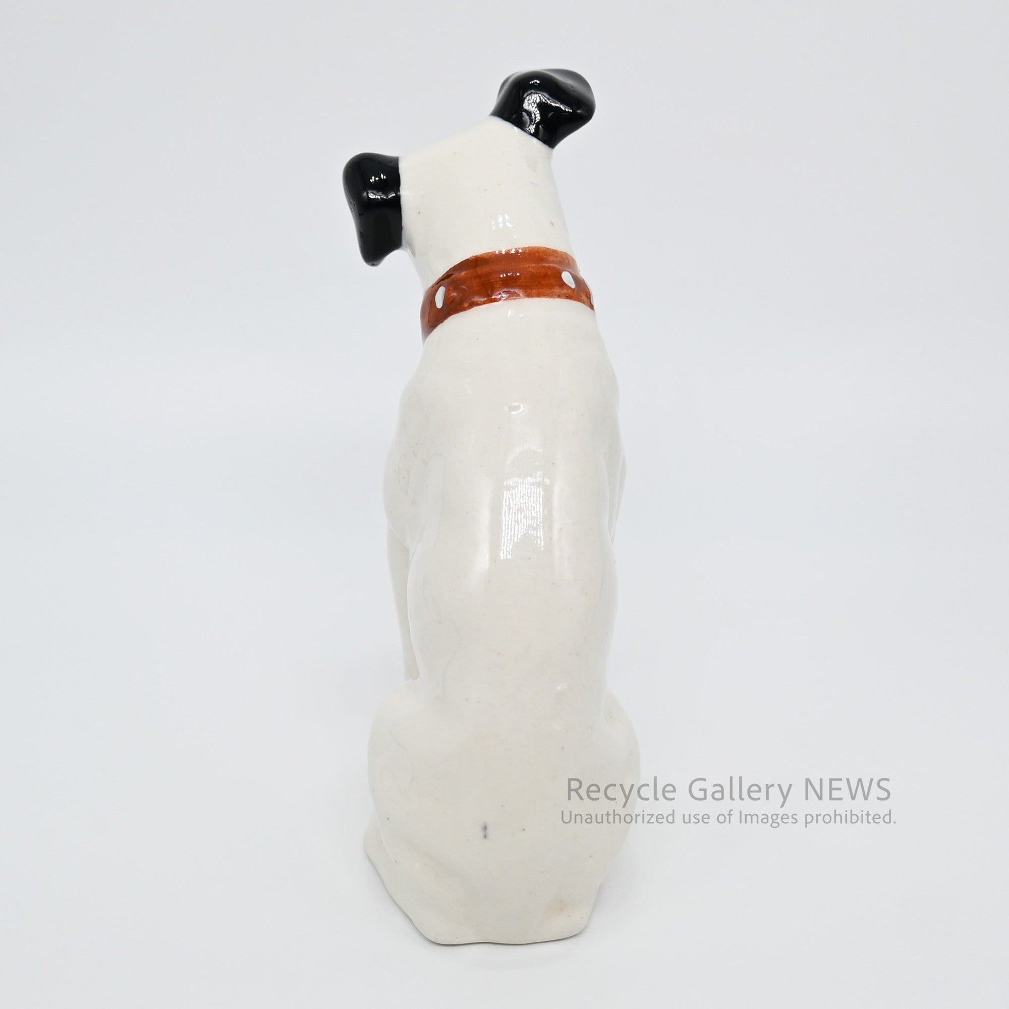 His Master's Voice "Nipper" Hand-Painted Ceramic Dog Figurine Miniature Victor White / 『主人の声』ビクター犬 ニッパー ハンドペイント 陶器フィギュリン ミニチュア オブジェ 犬の置物 オーディオ レトロ 白