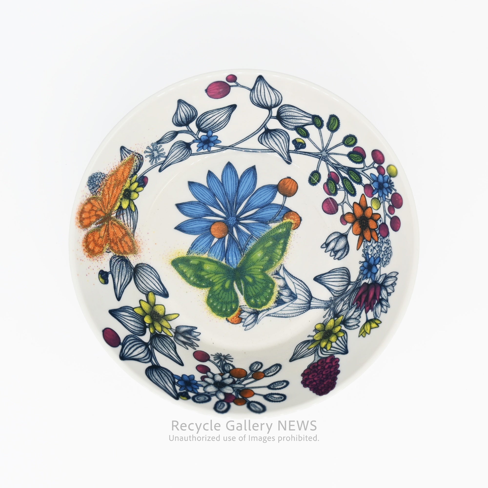 ARABIA RUNO Finland  "Butterfly" Floral Bowl White Porcelain / アラビア ルノ バタフライボウル フィンランド 花柄 白磁