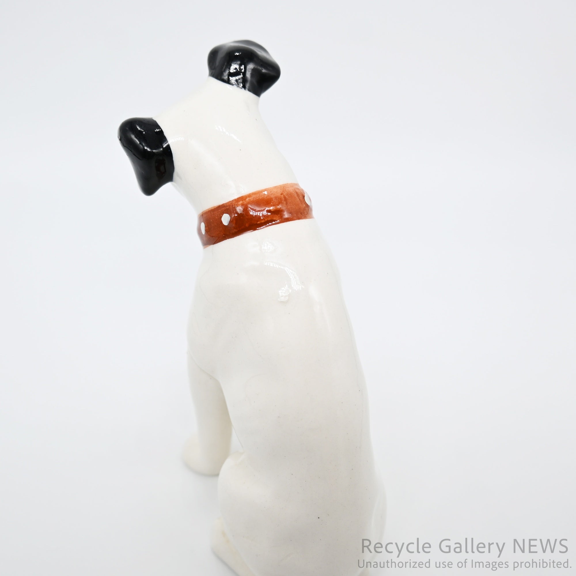 His Master's Voice "Nipper" Hand-Painted Ceramic Dog Figurine Miniature Victor White / 『主人の声』ビクター犬 ニッパー ハンドペイント 陶器フィギュリン ミニチュア オブジェ 犬の置物 オーディオ レトロ 白