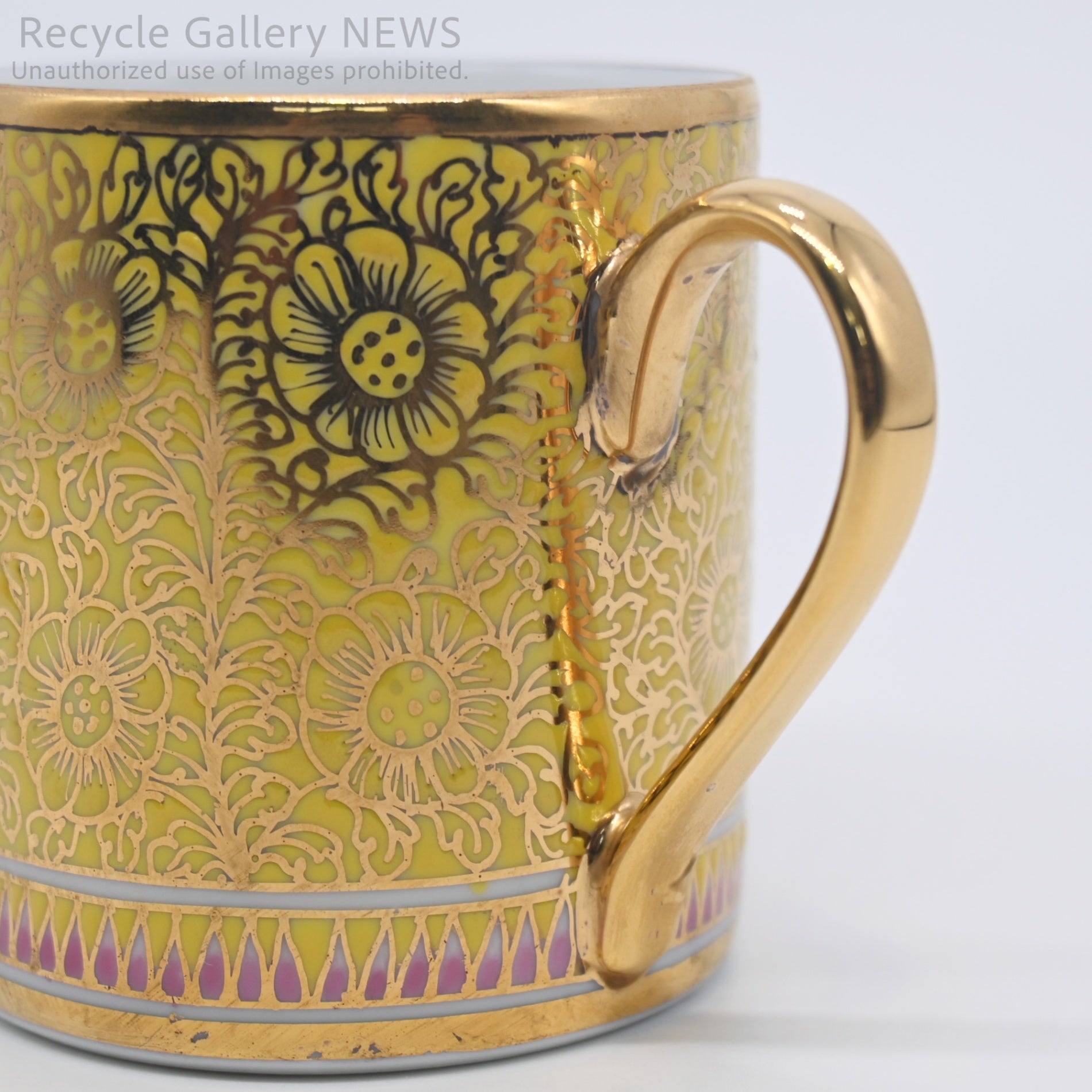 Thai Benjarong Cup & Saucer Gold Gilding Exotic Style Yellow / タイ陶磁器 ベンジャロン焼き C&S 金彩 エキゾチック イエロー