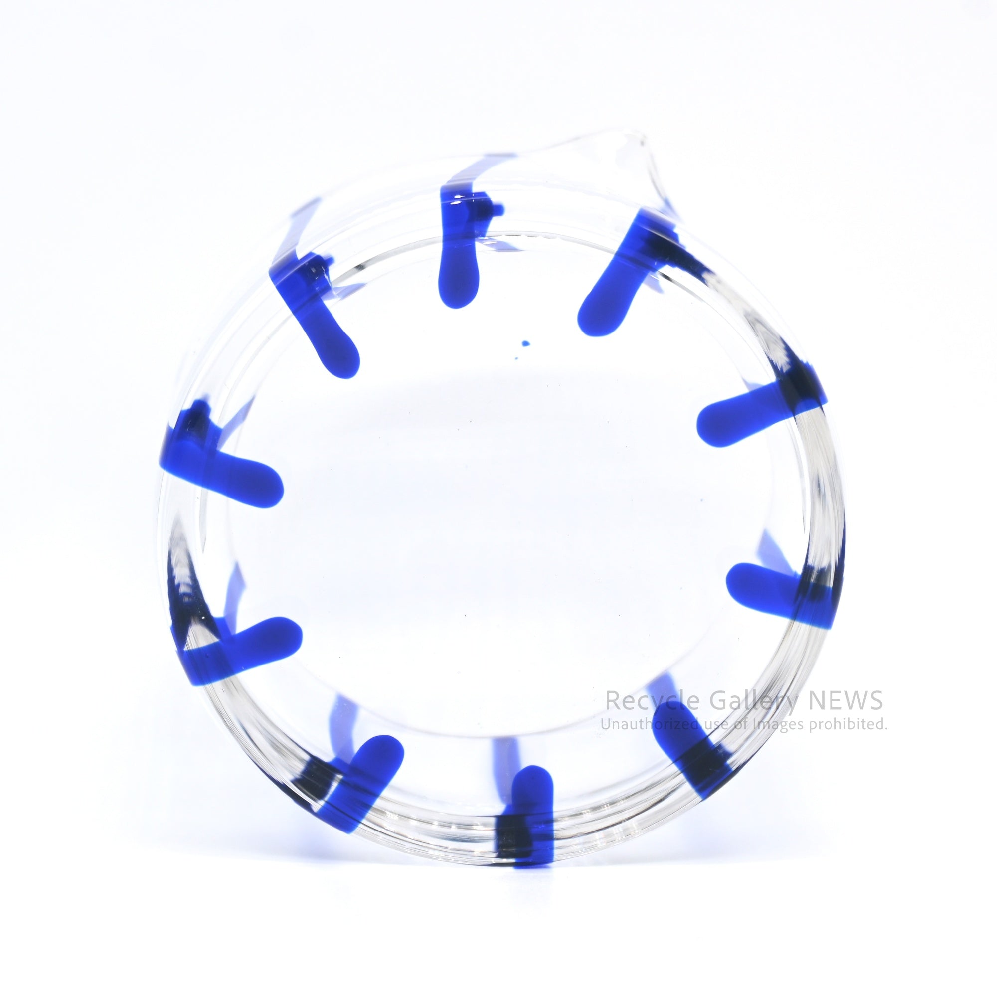 Handcrafted Blue Stripe Glass Candy Pot Trinket Box / ガラス工芸品 ストライプ キャンディポット 小物入れ 青 クリア