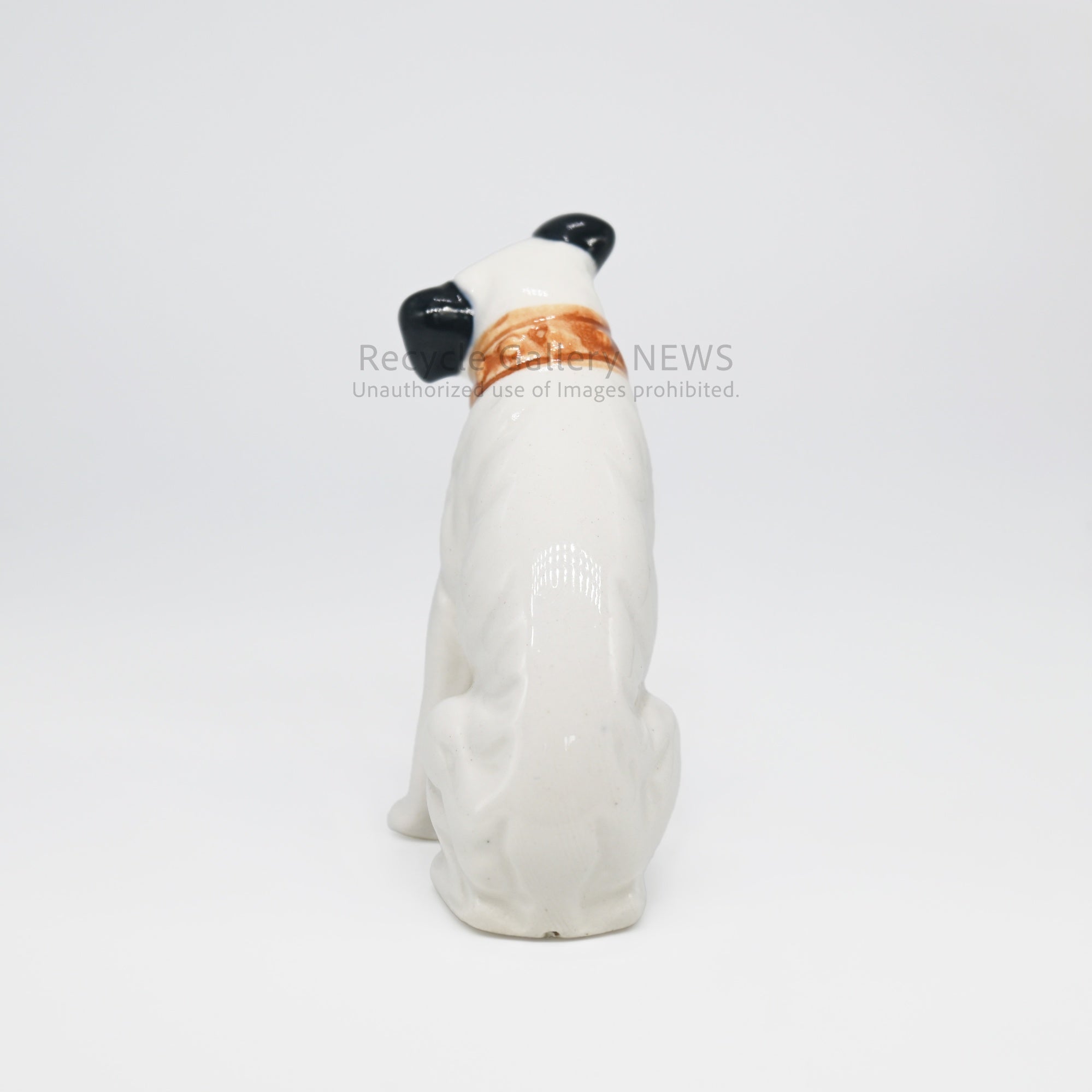 His Master's Voice "Nipper" Hand-Painted Ceramic Dog Figurine Miniature Victor White / 『主人の声』ビクター犬 ニッパー ハンドペイント 陶器フィギュリン ミニチュア オブジェ 犬の置物 オーディオ レトロ 白