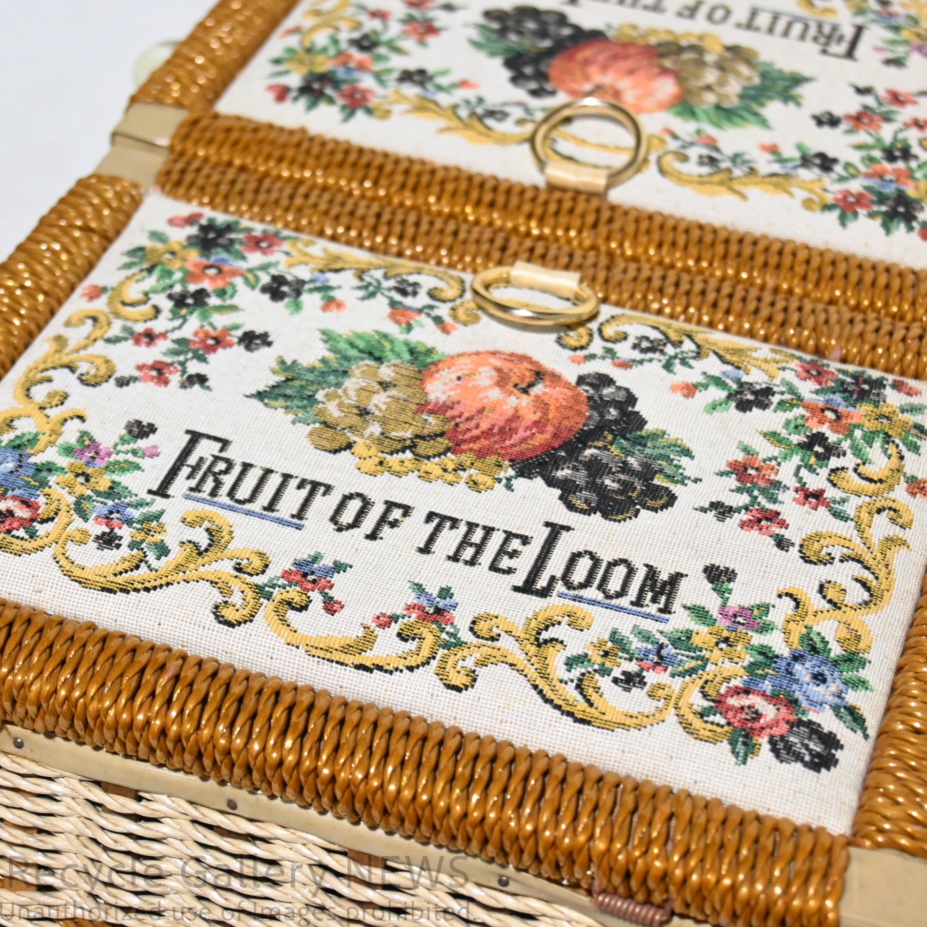 FRUIT OF THE ROOM Sewing Basket Box Retro Embroidery Vintage Unused / フルーツ・オブ・ザ・ルーム 裁縫箱 ソーイングバスケット レトロ 刺繍 ヴィンテージ 未使用 新古品