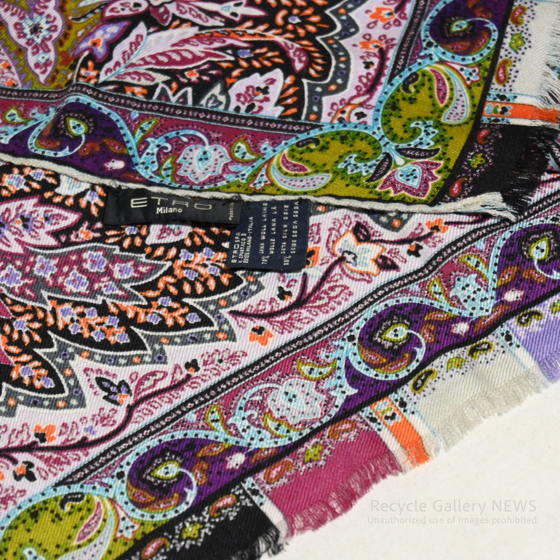 ETRO Paisley Print Silk and Cashmere Shawl Scarf Stole Italia / エトロ プリント シルク＆カシミア ショール ペイズリー柄 スカーフ ストール イタリア