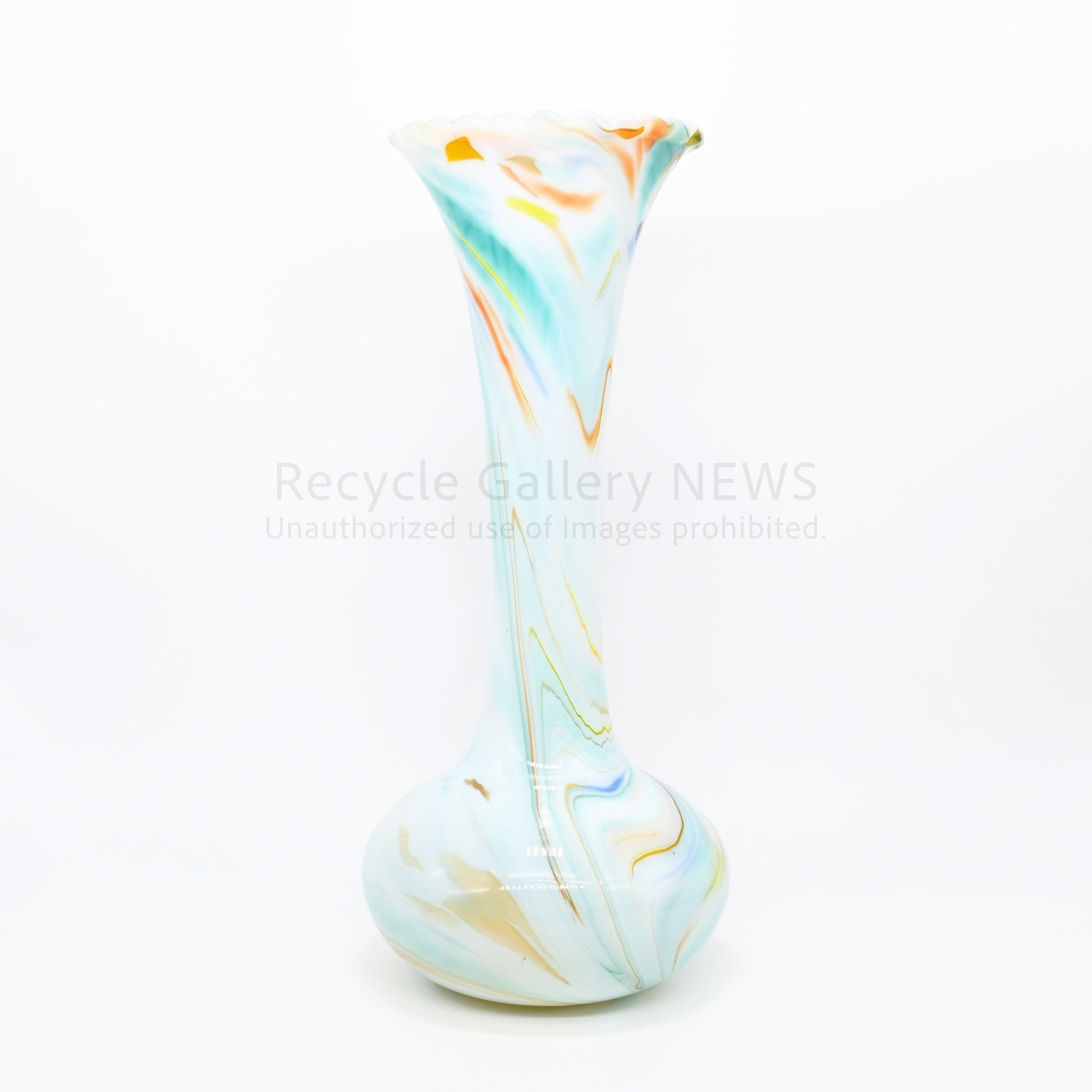 Milky Marble Glass Vase Retro Modern Art Glass / ミルキー マーブル ガラス フラワーベース 花瓶 乳白色 レトロモダン アートガラス