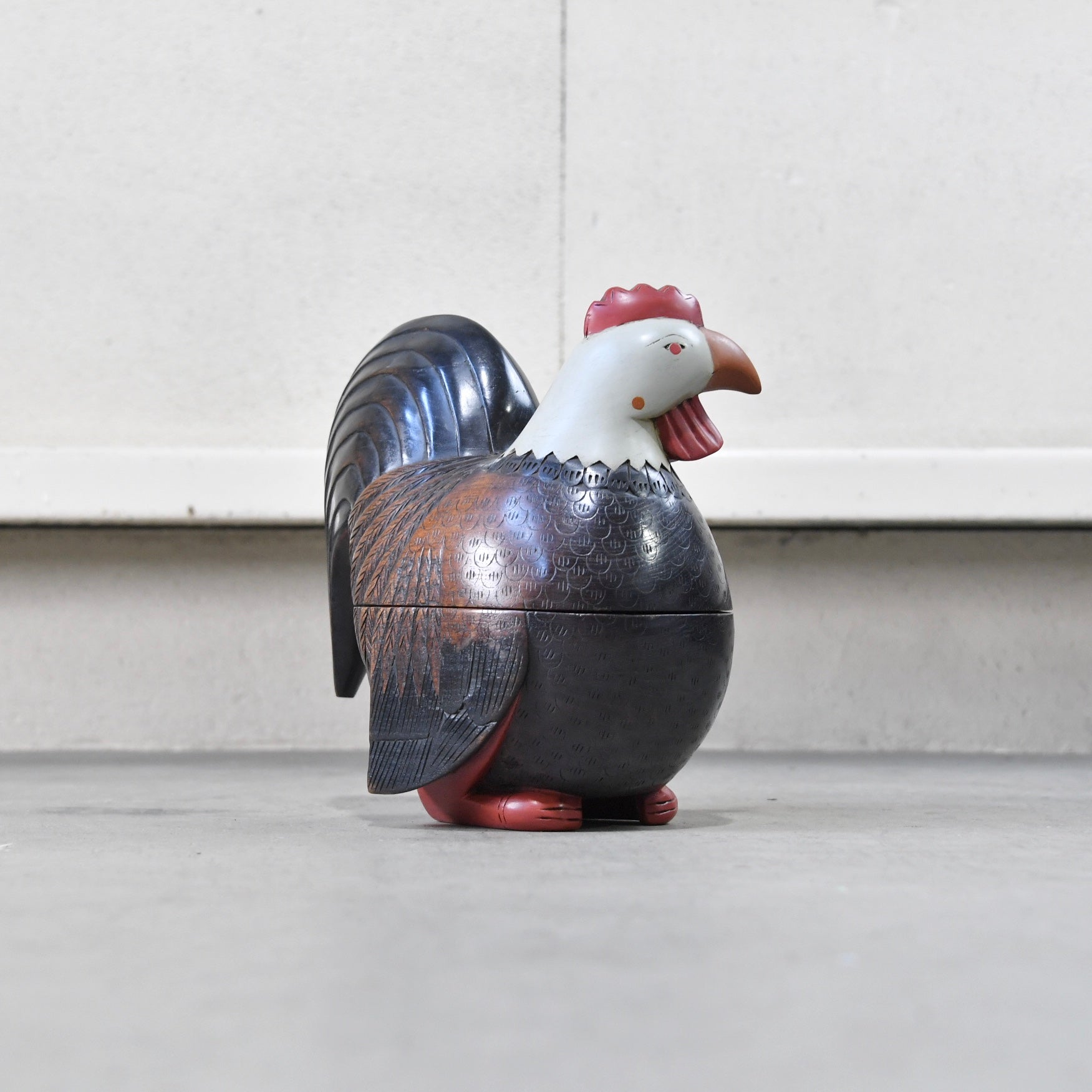 Thailand Wood carving Chicken Objet Asian / タイ製 彫刻 ニワトリ 小物入れ オブジェ