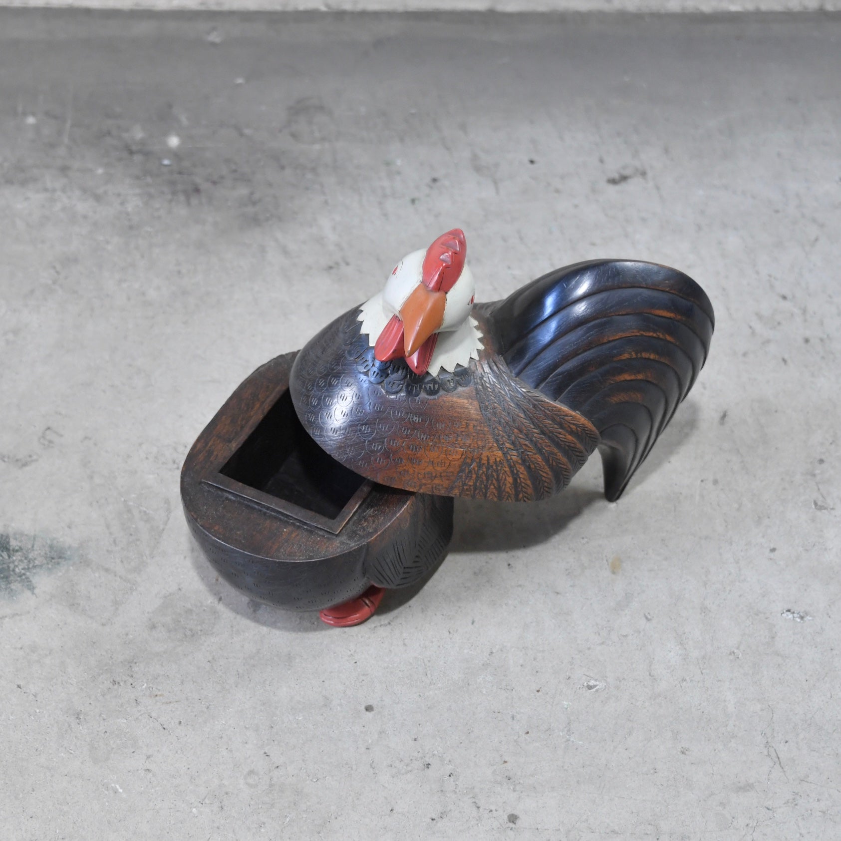 Thailand Wood carving Chicken Objet Asian / タイ製 彫刻 ニワトリ 小物入れ オブジェ
