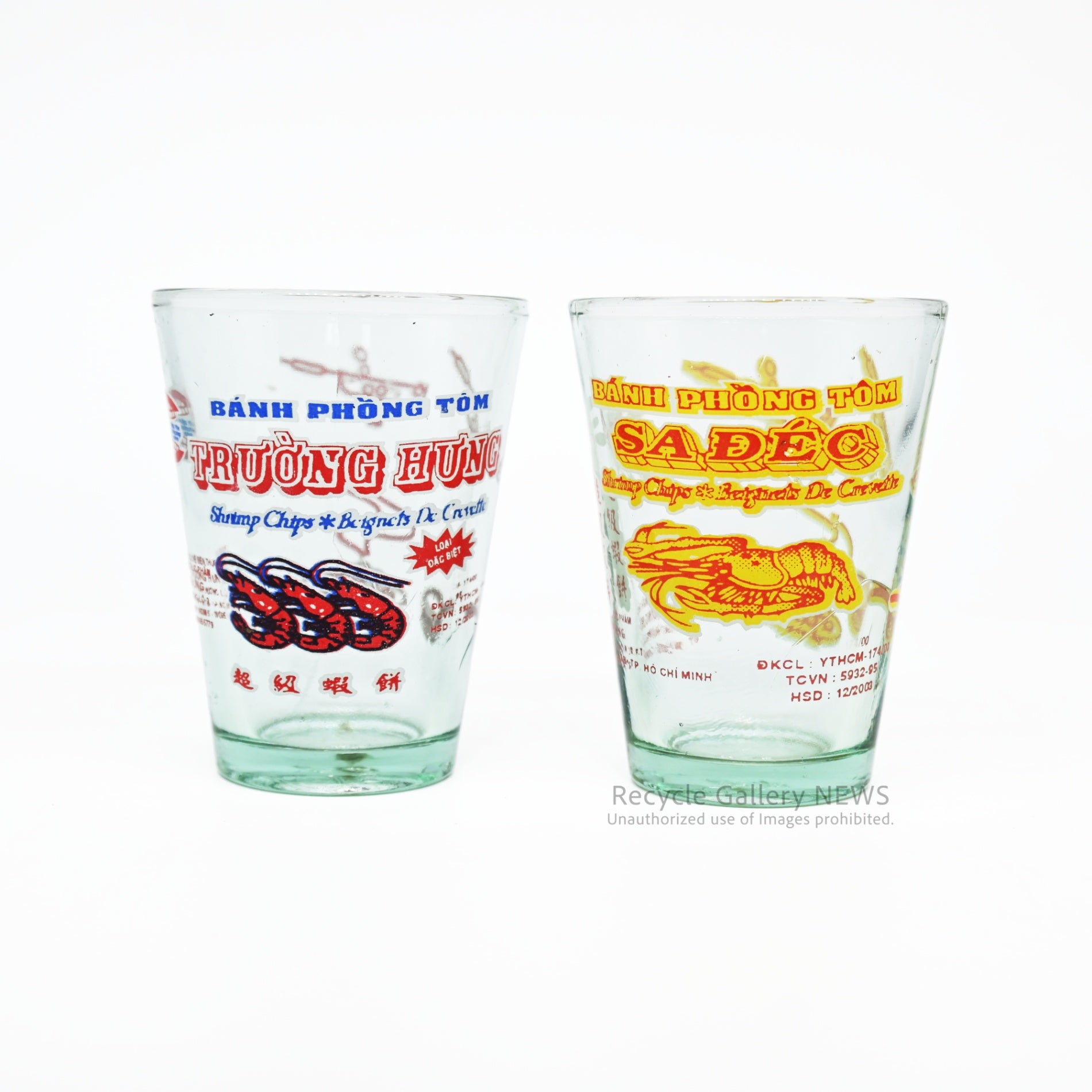Vietnamese Shrimp Cracker Bánh phồng tôm Shot Glass Yellow / Red East Asian Goods / ベトナム エビ煎餅 バインフォントム ショットグラス 黄赤 / 赤青 東アジア雑貨