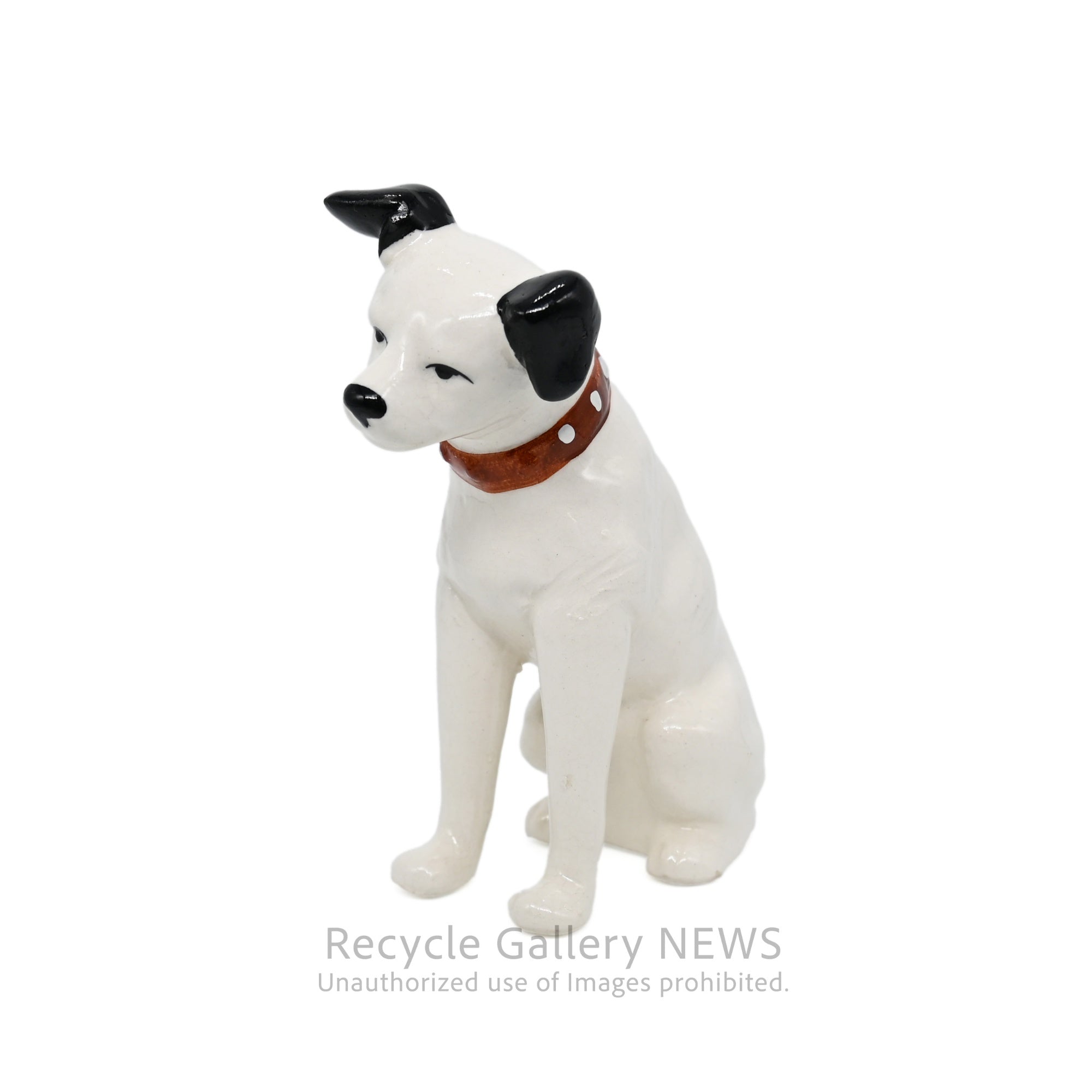 His Master's Voice "Nipper" Hand-Painted Ceramic Dog Figurine Miniature Victor White / 『主人の声』ビクター犬 ニッパー ハンドペイント 陶器フィギュリン ミニチュア オブジェ 犬の置物 オーディオ レトロ 白