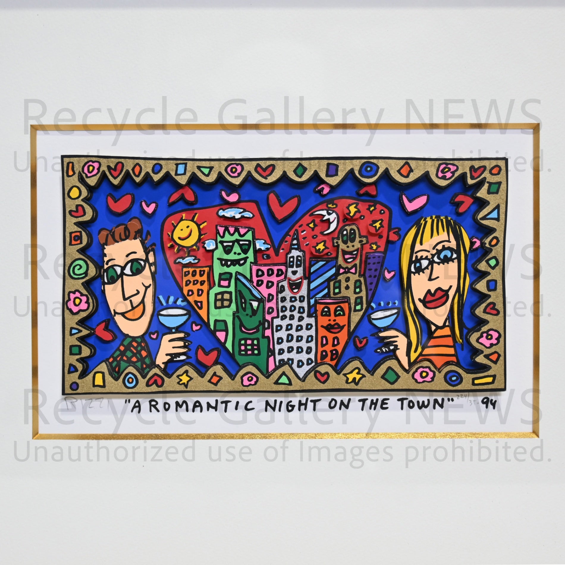 James Rizzi A ROMANTIC NIGHT ON THE TOWN 1994’s Silk-screen 3D Urban Primitive Modern Art / ジェームス・リジィ ア・ロマンティックナイト・オン・ザ・タウン 1994年 シルクスクリーン 現代アート