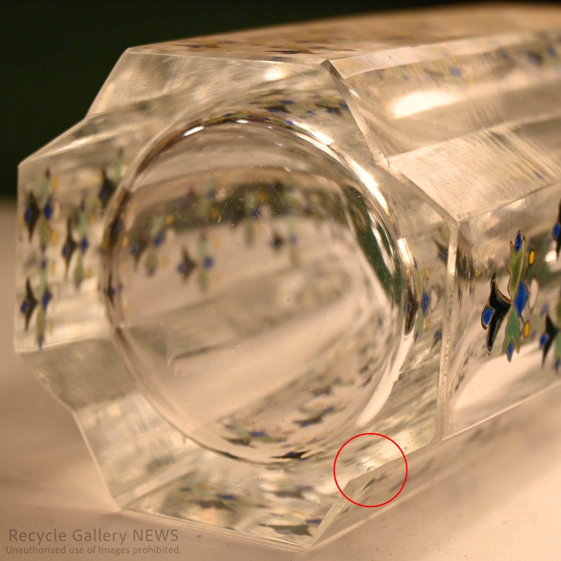Vintage Yosai Art Glass Floral Vase / 窯彩硝子 花器 フラワーベース 小花柄 クリア レトロ