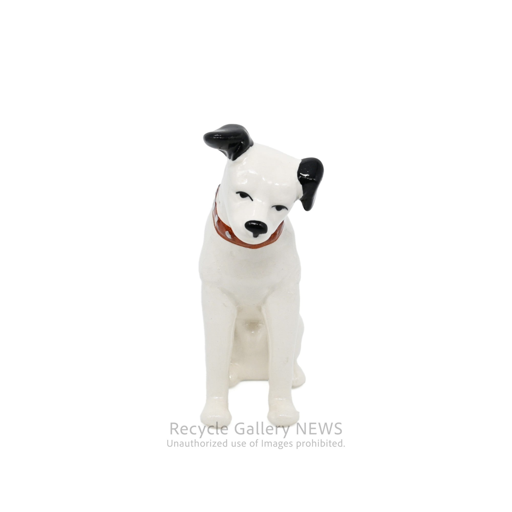 His Master's Voice "Nipper" Hand-Painted Ceramic Dog Figurine Miniature Victor White / 『主人の声』ビクター犬 ニッパー ハンドペイント 陶器フィギュリン ミニチュア オブジェ 犬の置物 オーディオ レトロ 白