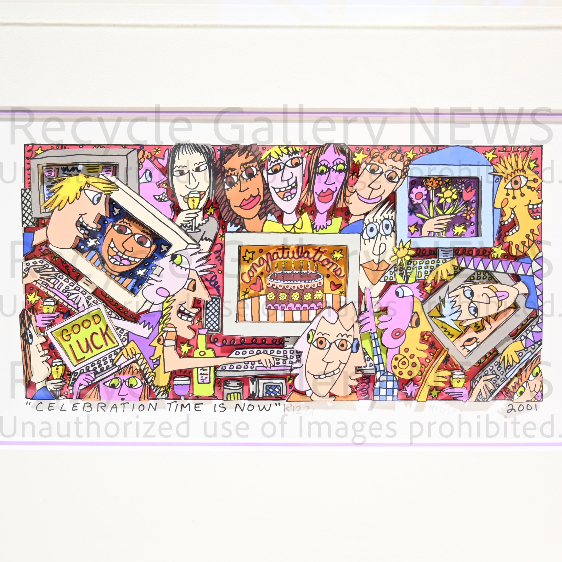 James Rizzi CELEBRATION TIME IS NOW 2001's Silk-screen 3D Urban Primitive Modern Art / ジェームス・リジィ セレブレーションタイム・イズ・ナウ 2001年 シルクスクリーン 現代アート