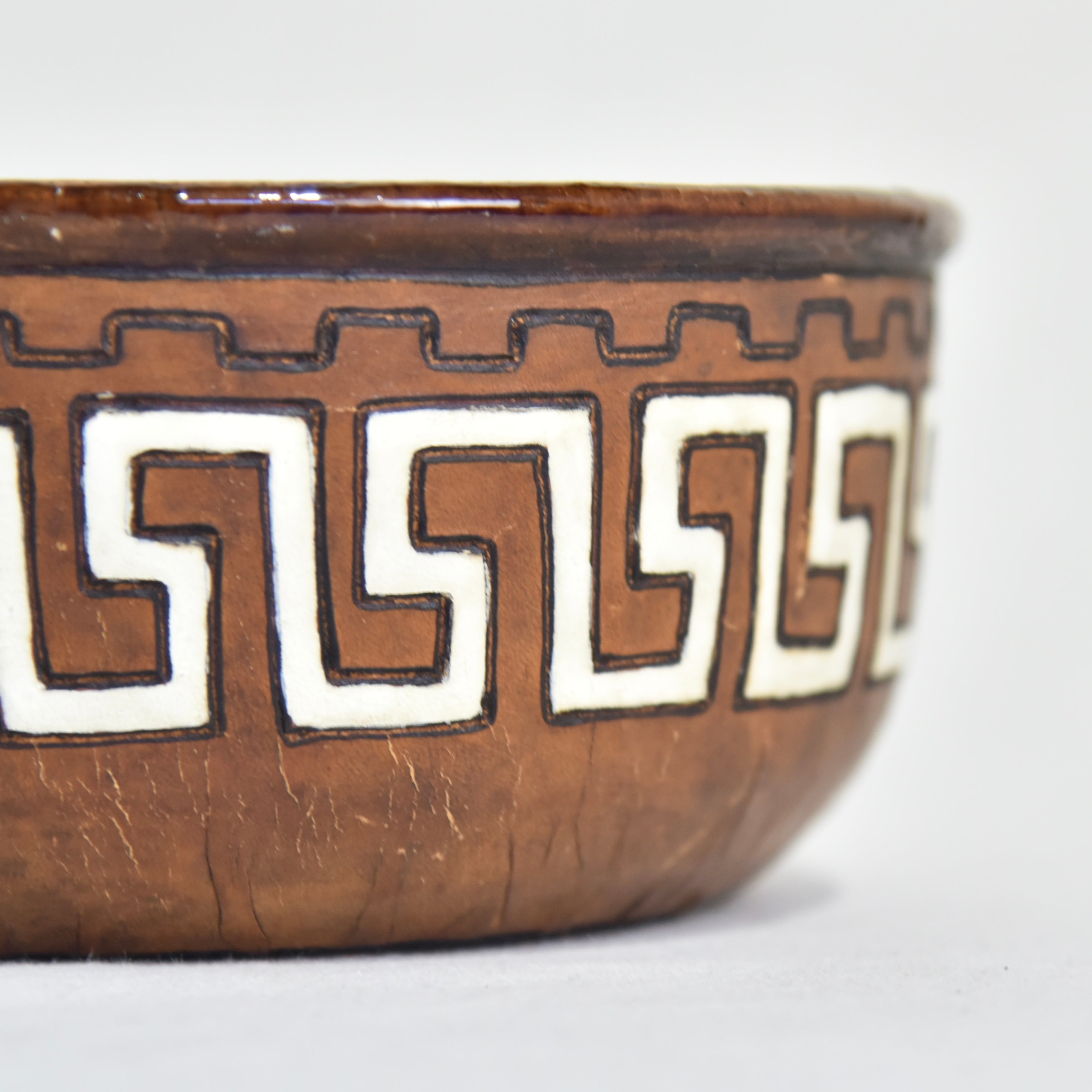 Leather cover Ceramic bowl Brazil Fork art Midcentury / 陶器 レザーカバー ボウル ブラジル製 フォークアート ミッドセンチュリー