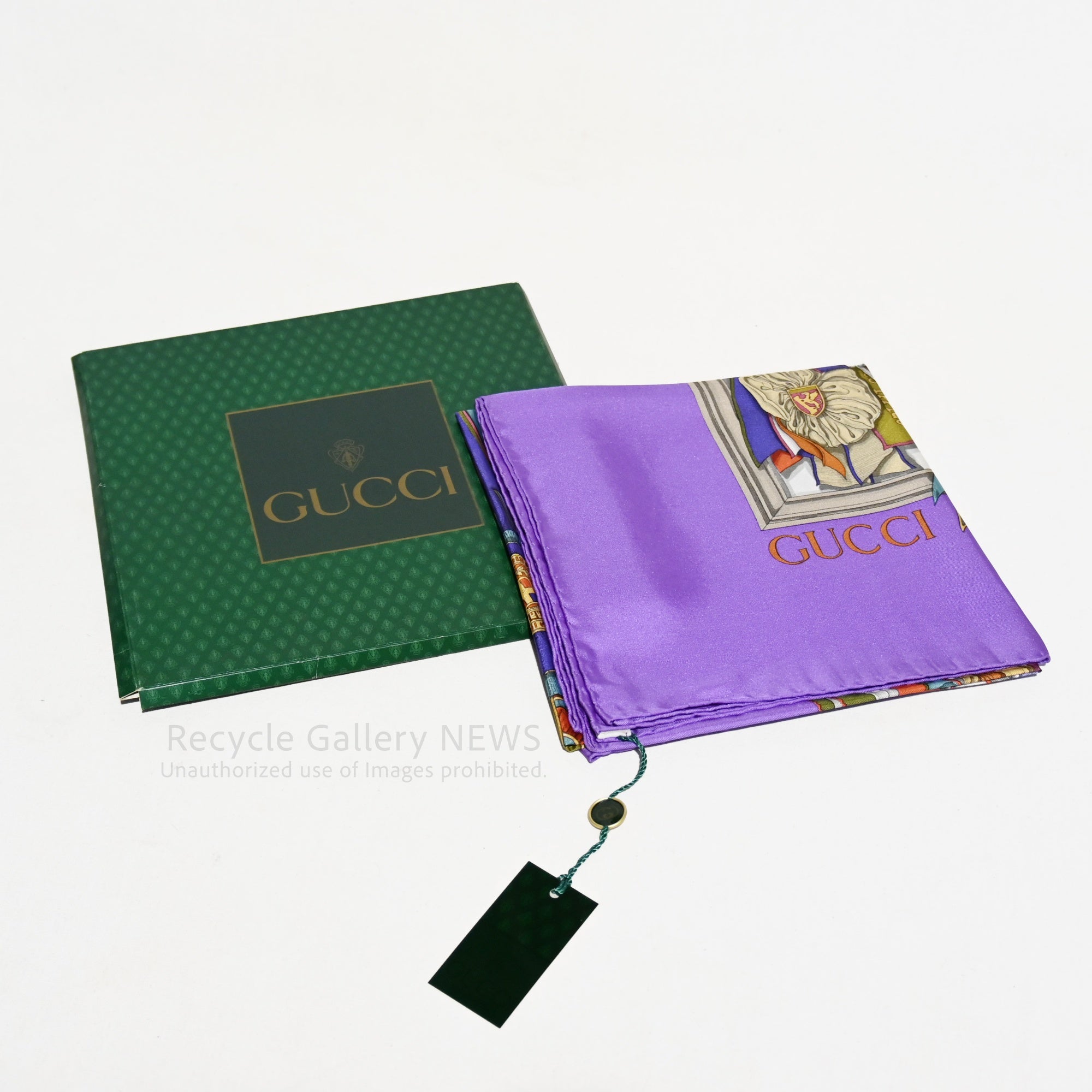 GUCCI Large Scarf Rosette Pattern Unused Silk Medal Ribbon Purple