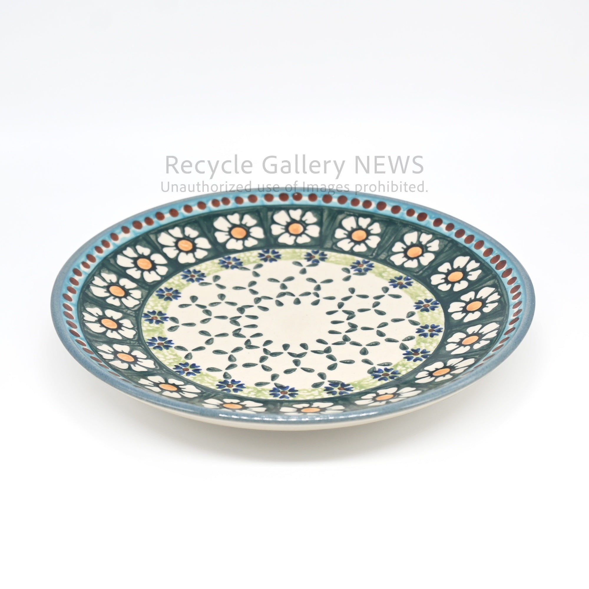 WIZA Handmade Bolesławiec Polish Pottery Floral Plate Blue Green / ウィザ社 ポーリッシュポタリー 皿 プレート 青 緑 花柄 ハンドメイド ポーランド陶器